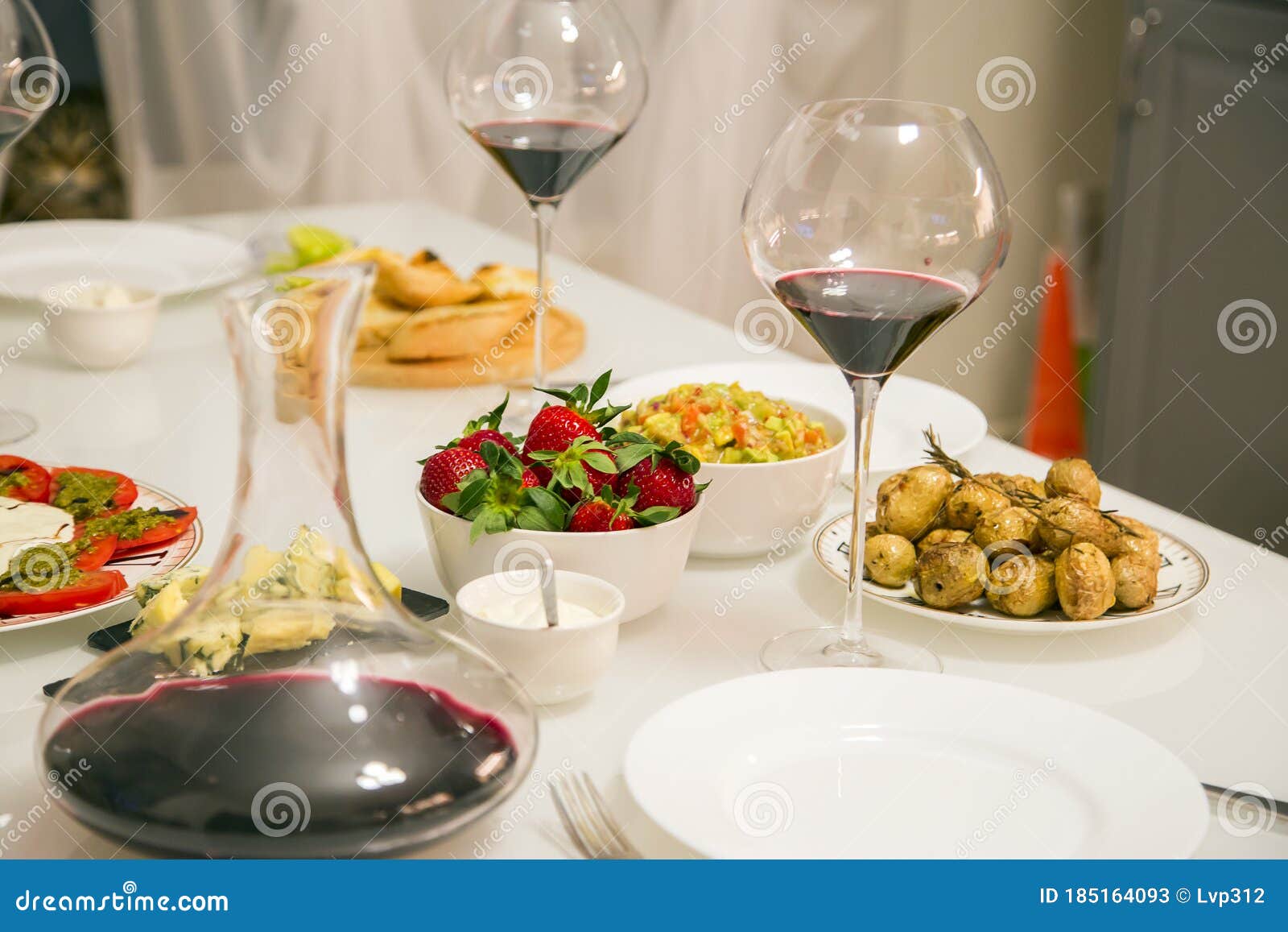 Table Setting With Red Wine And Strawberries Stock Image Image Of Movement Restaurant