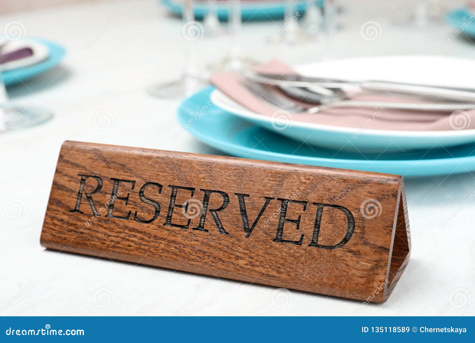 Table Setting with RESERVED Sign in Restaurant Stock Image Image of reserved, dining 135118589
