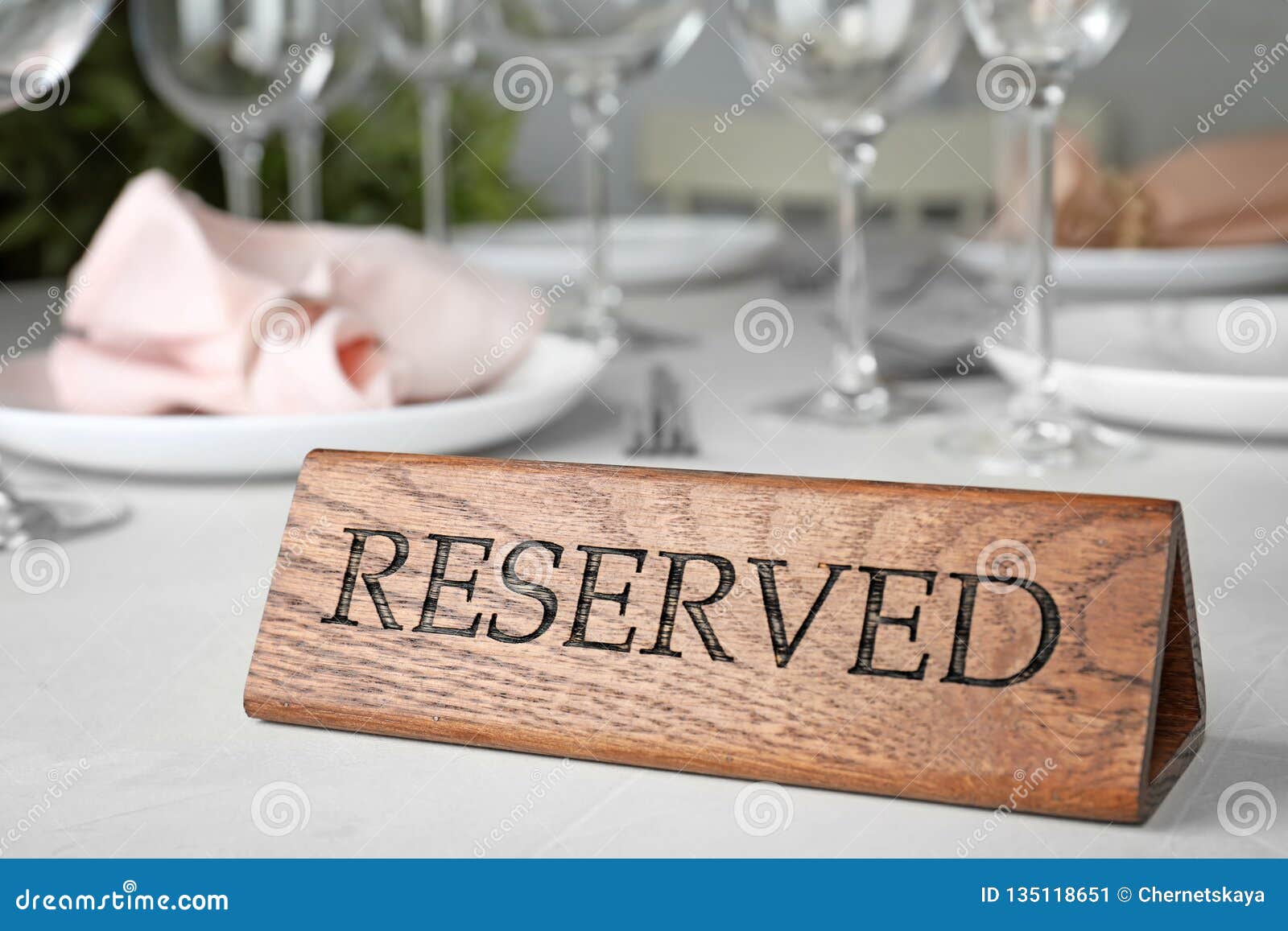 Table Setting with RESERVED Sign in Restaurant Stock Image Image of elegant, closeup 135118651