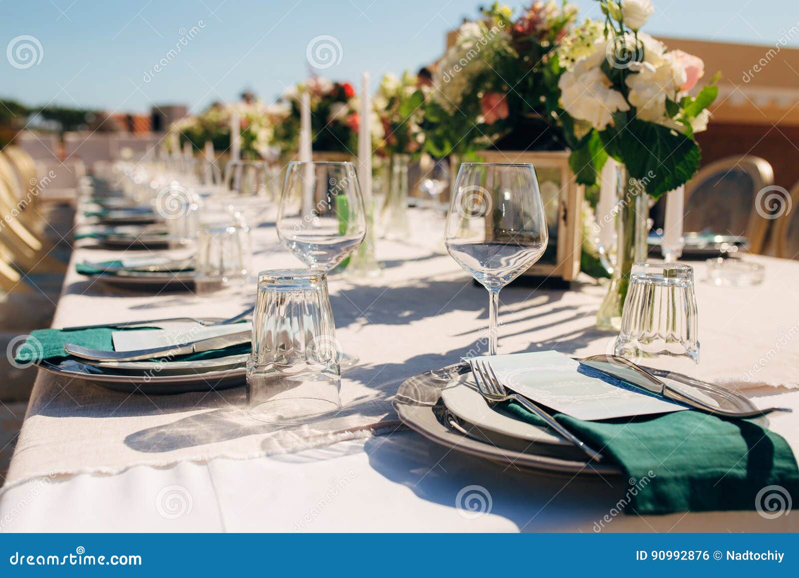 table setting at a wedding banquet. decoration flowers