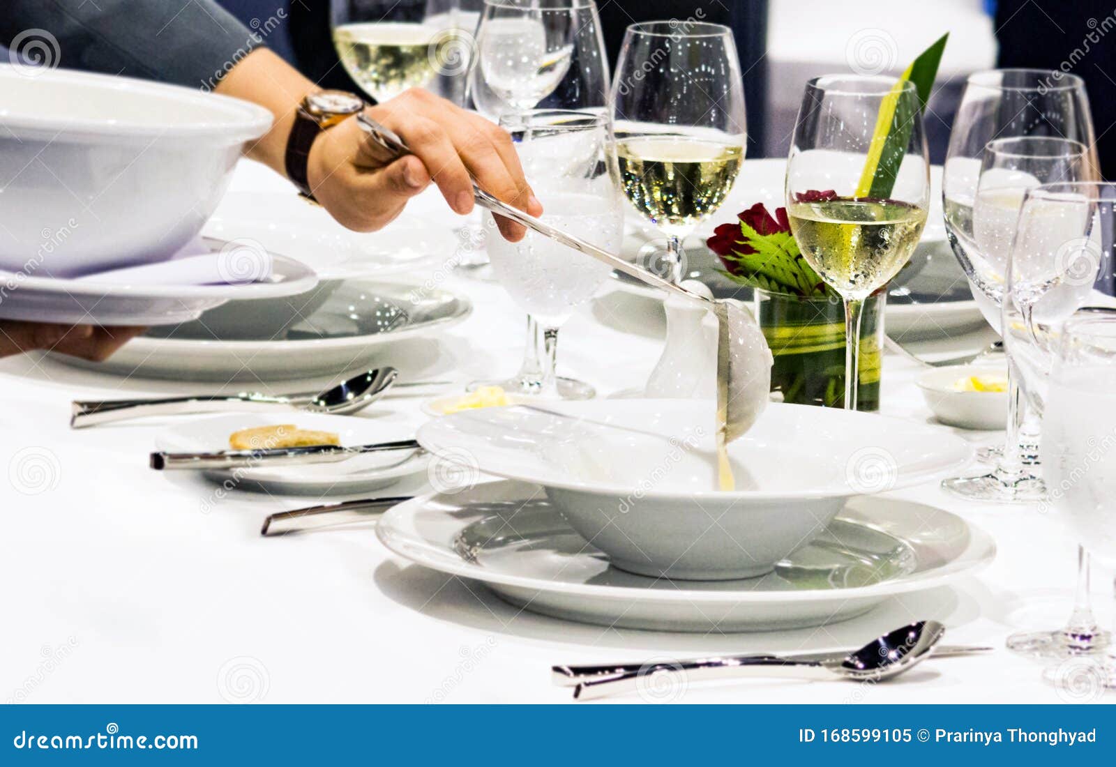 Table Side Service at a Fine Dining Restaurant, Waiter Serving Dishes