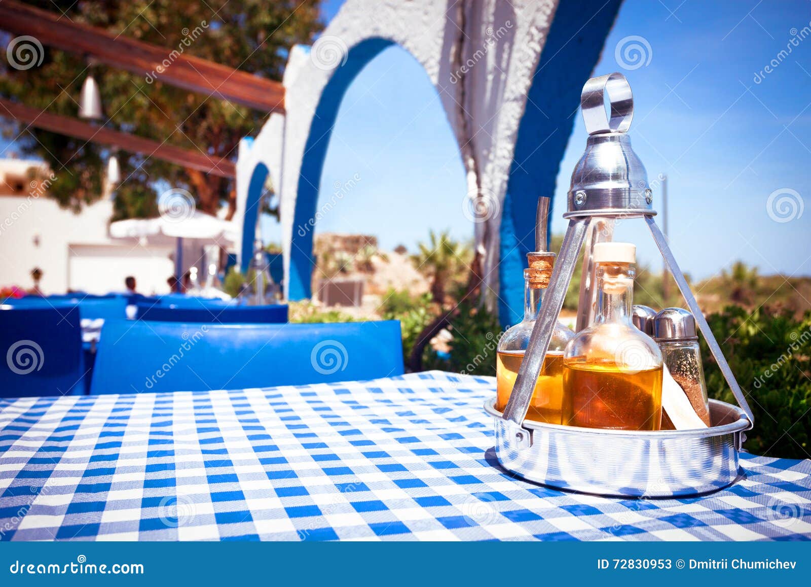 A Table with a Tablecloth at a Greek Restaurant Stock Image Image of