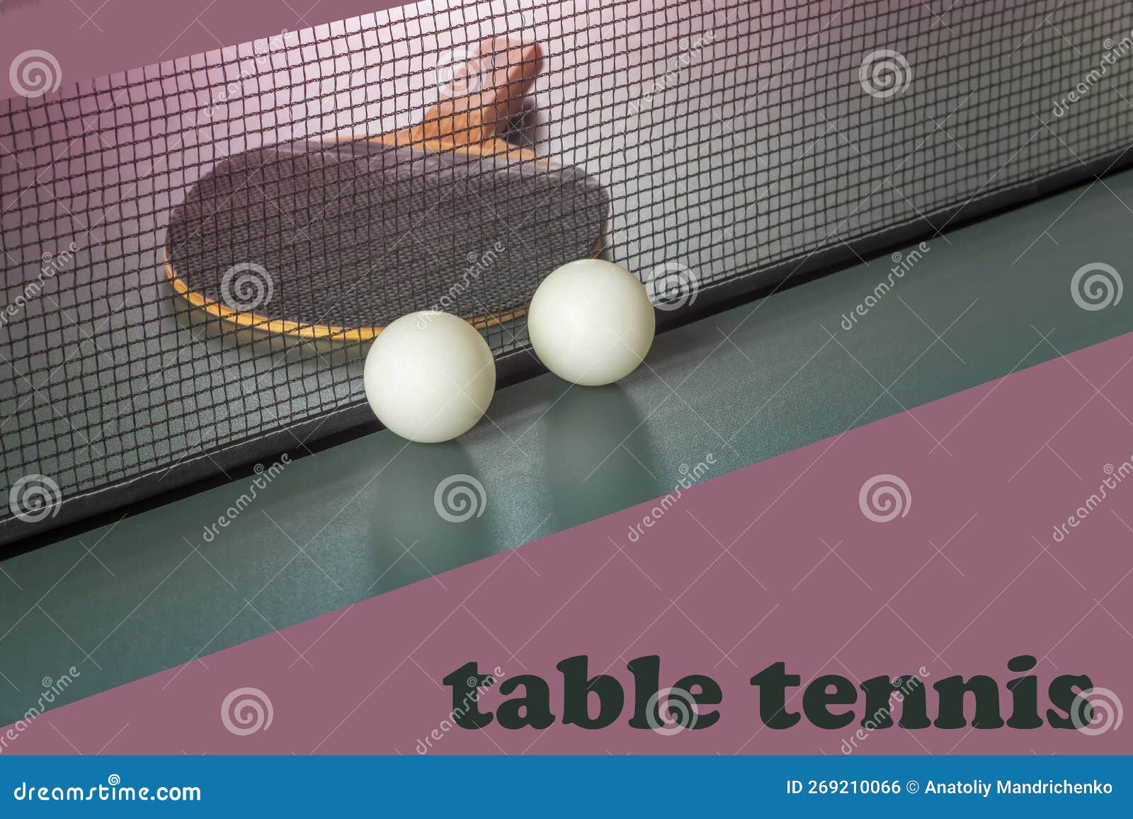 Table Tennis Attributes Racket, Balls, Table with a Net. Stock Photo