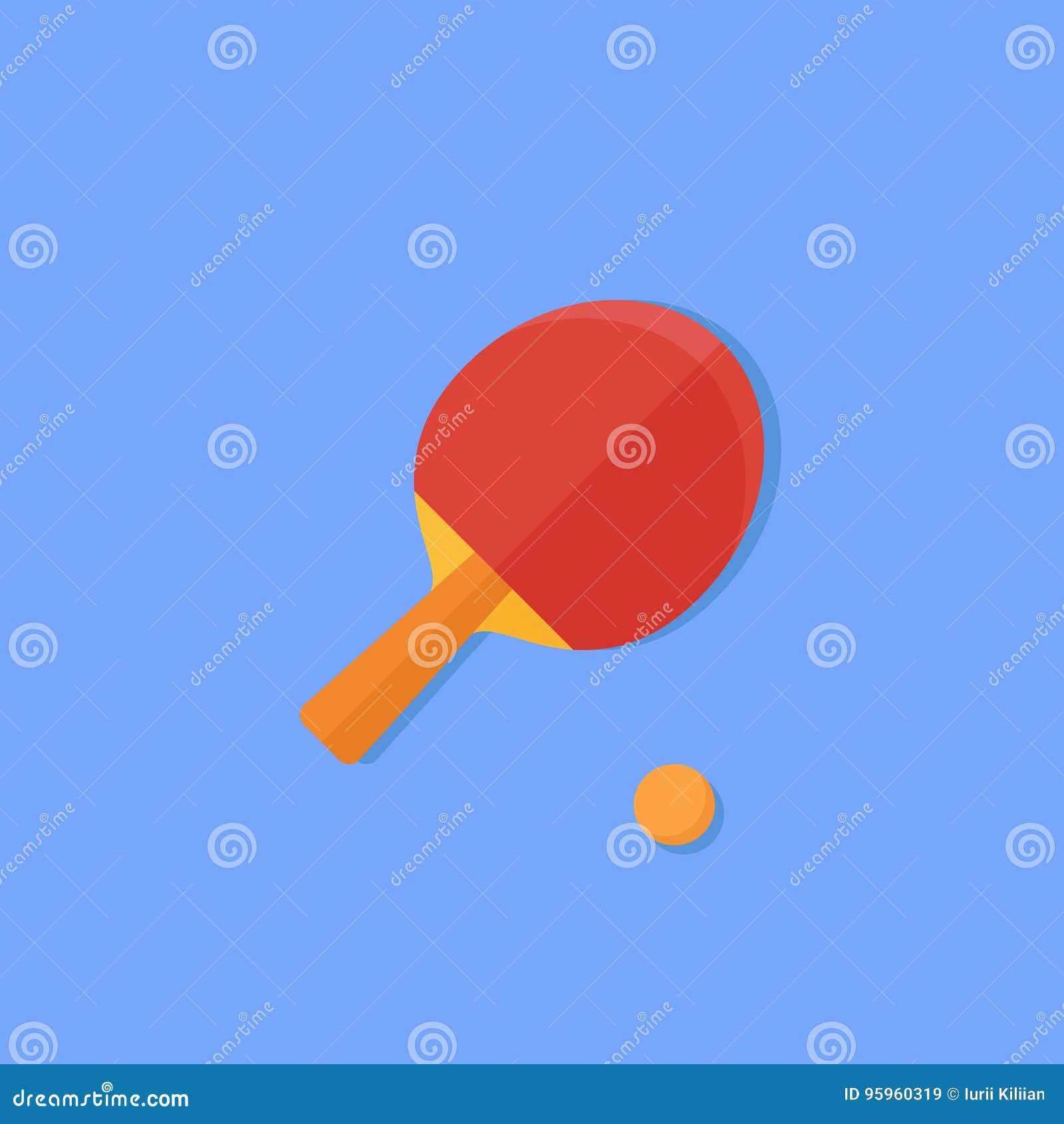 Table Tennis Bat and Ball Flat Style Icon. Vector Illustration. Stock