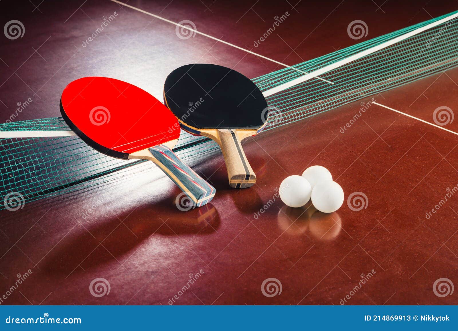 Table Tennis Rackets on the Net and Balls Stock Image Image of close