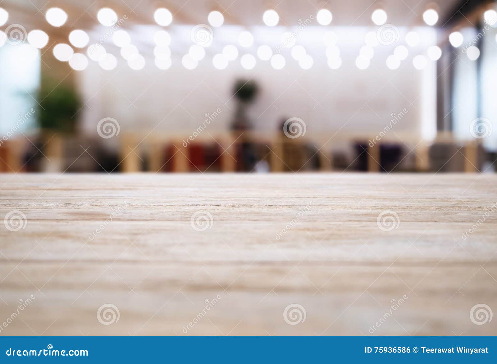 Table Top Blurred Bar Restaurant Cafe Interior Lighting Decoration