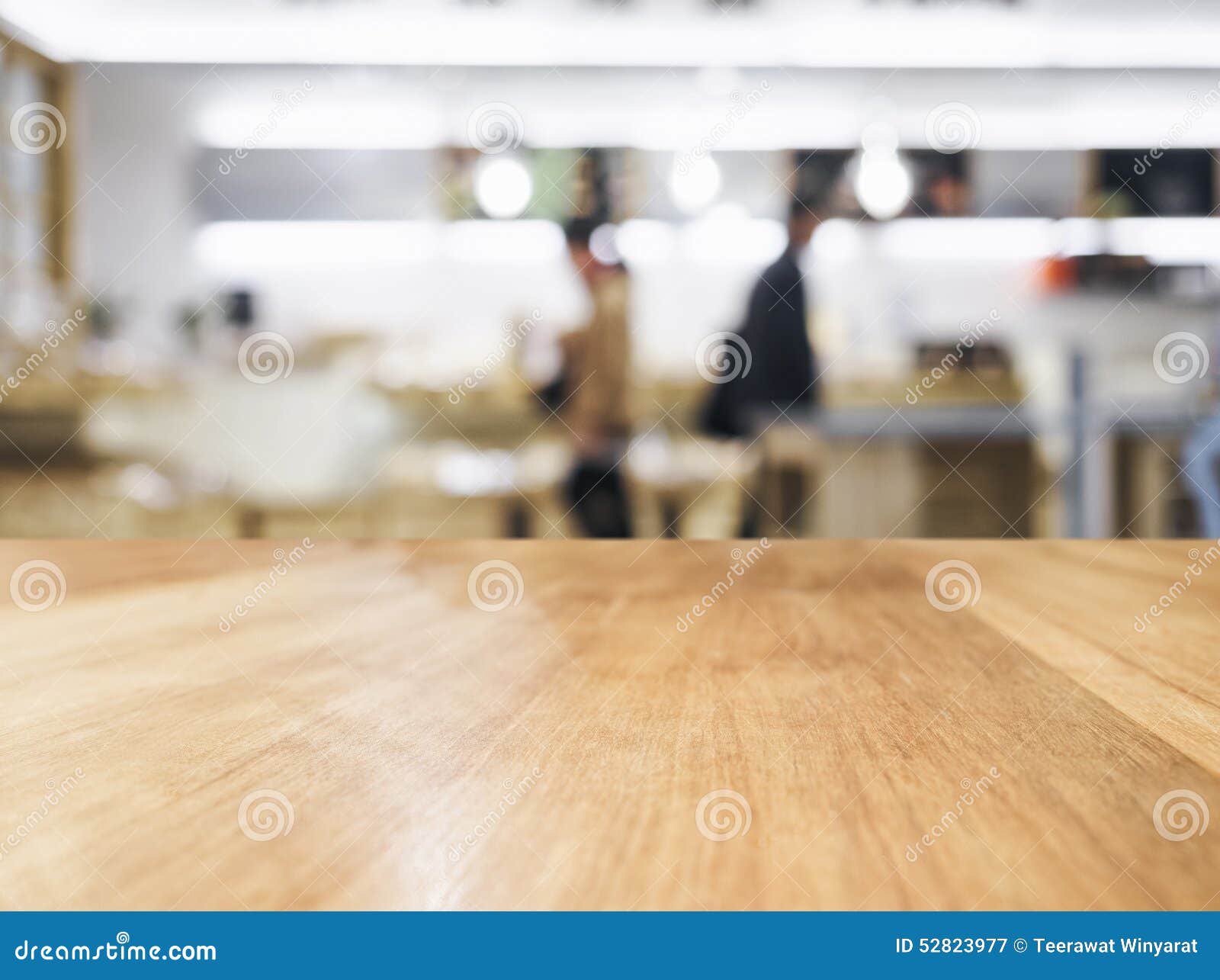 Table Top With Blurred People And Kitchen Background Stock 