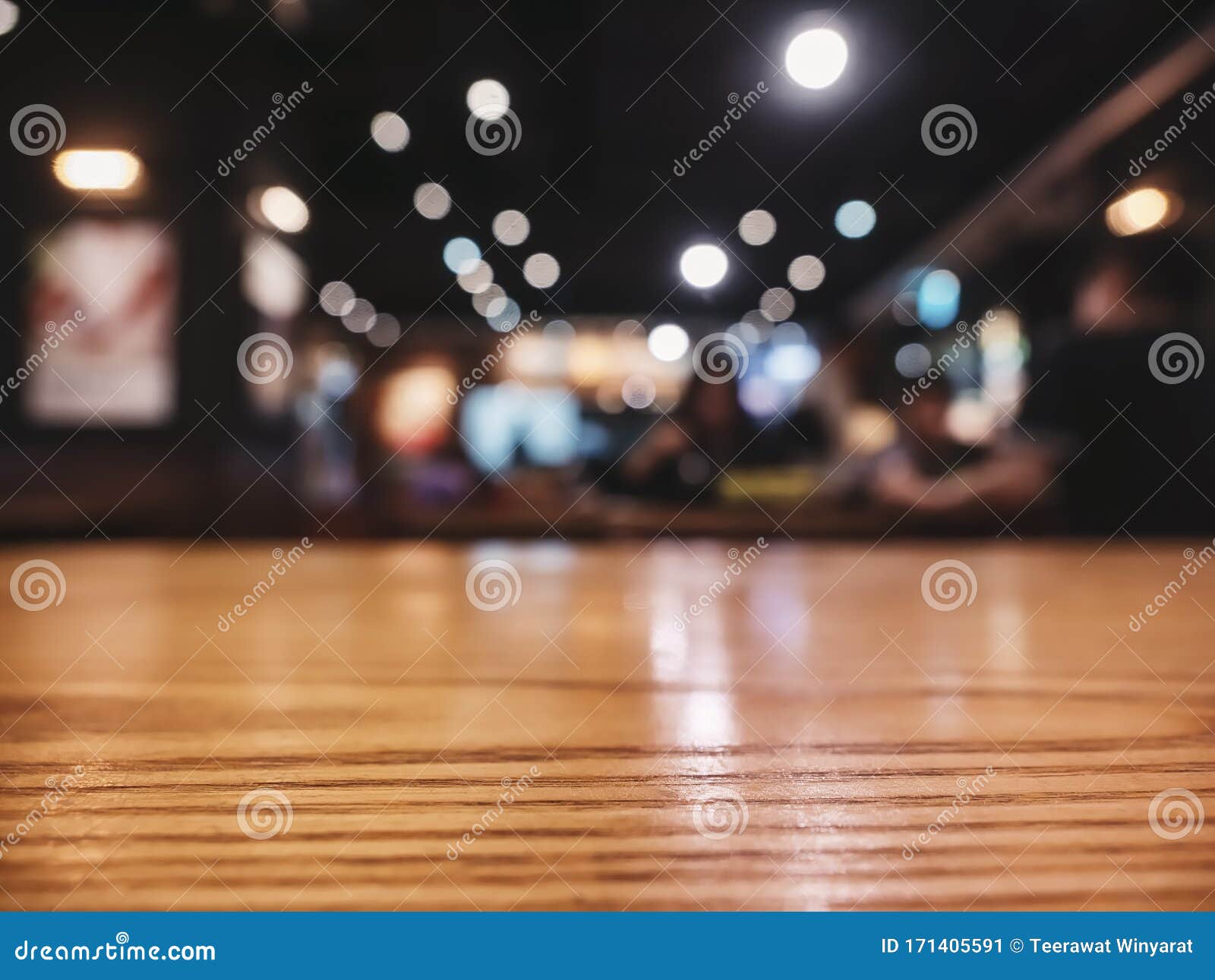 Table Top Counter Bar Restaurant Interior Lighting Blur Background
