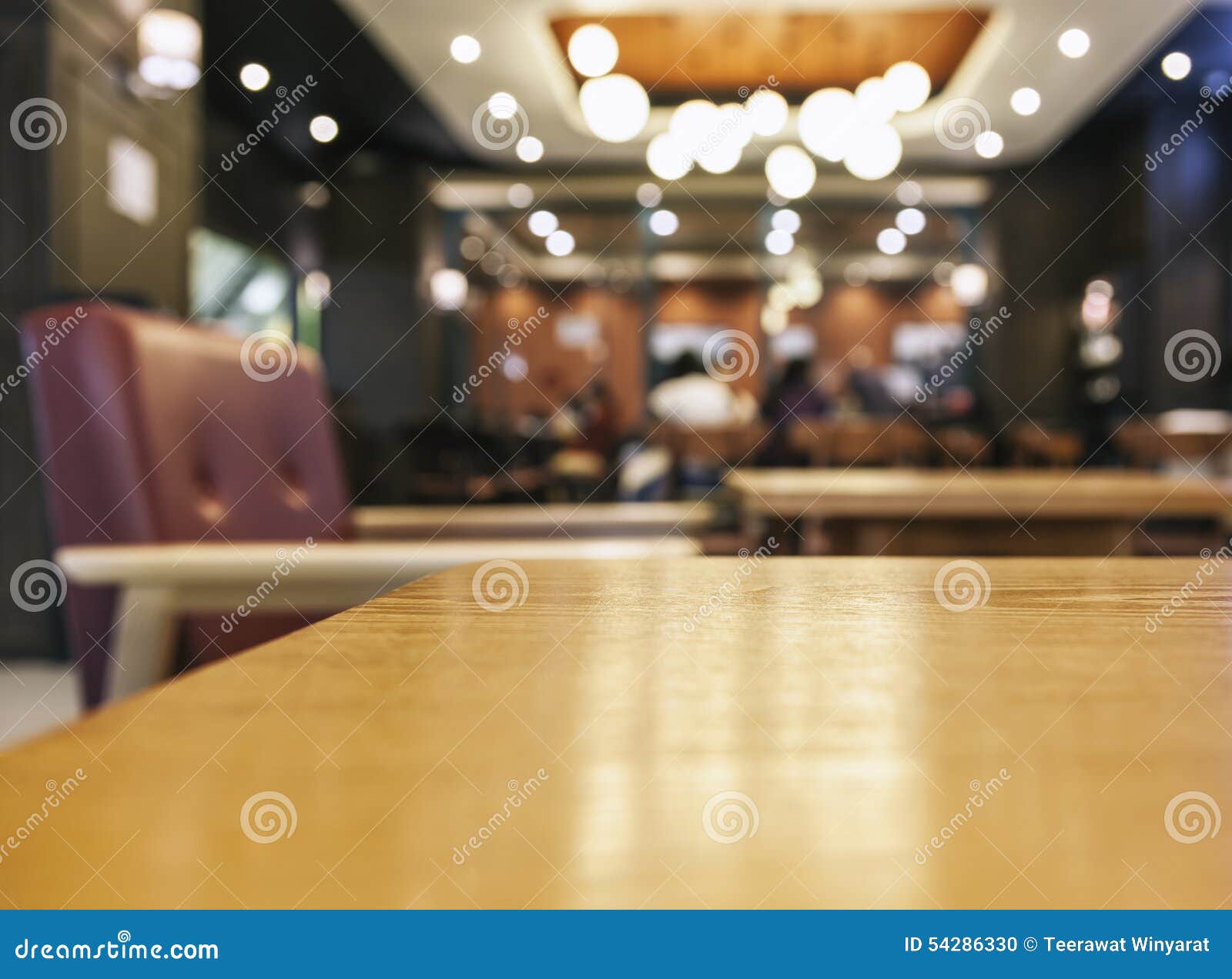 Table Top Counter With Blurred Bar Restaurant Cafe Background Stock