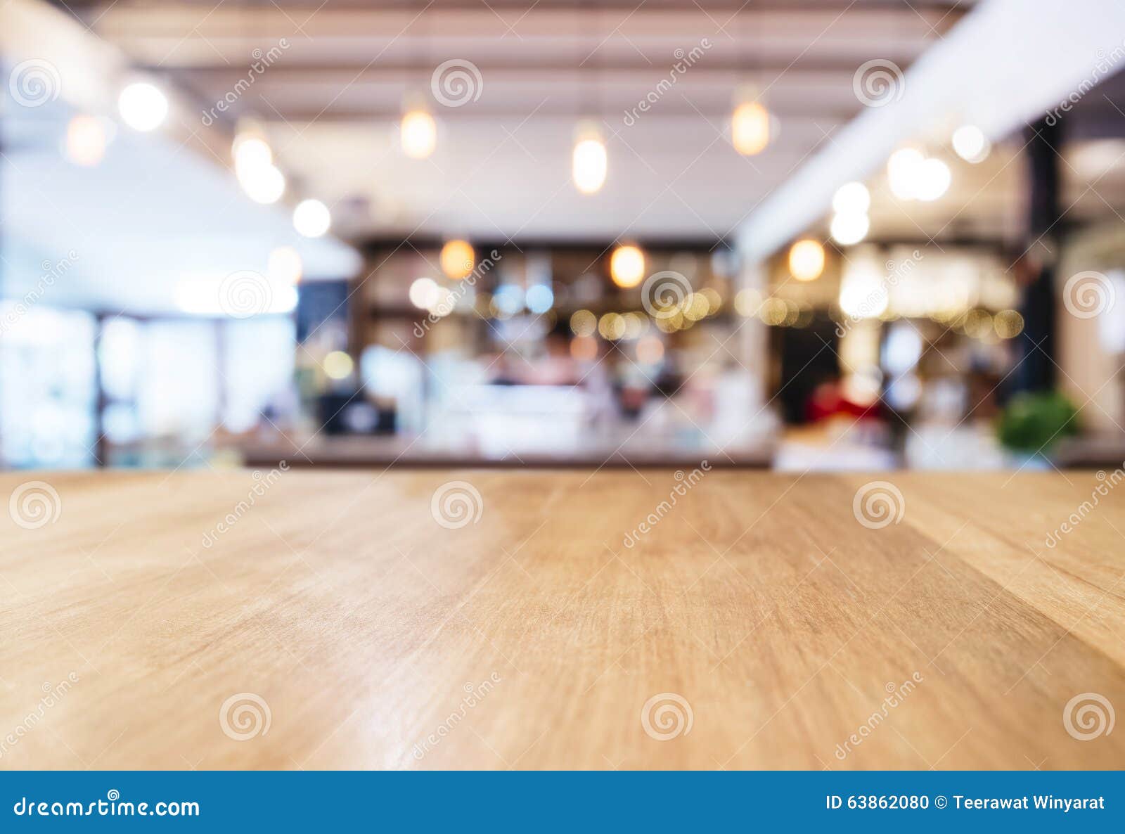 table top counter with blurred restaurant shop interior background