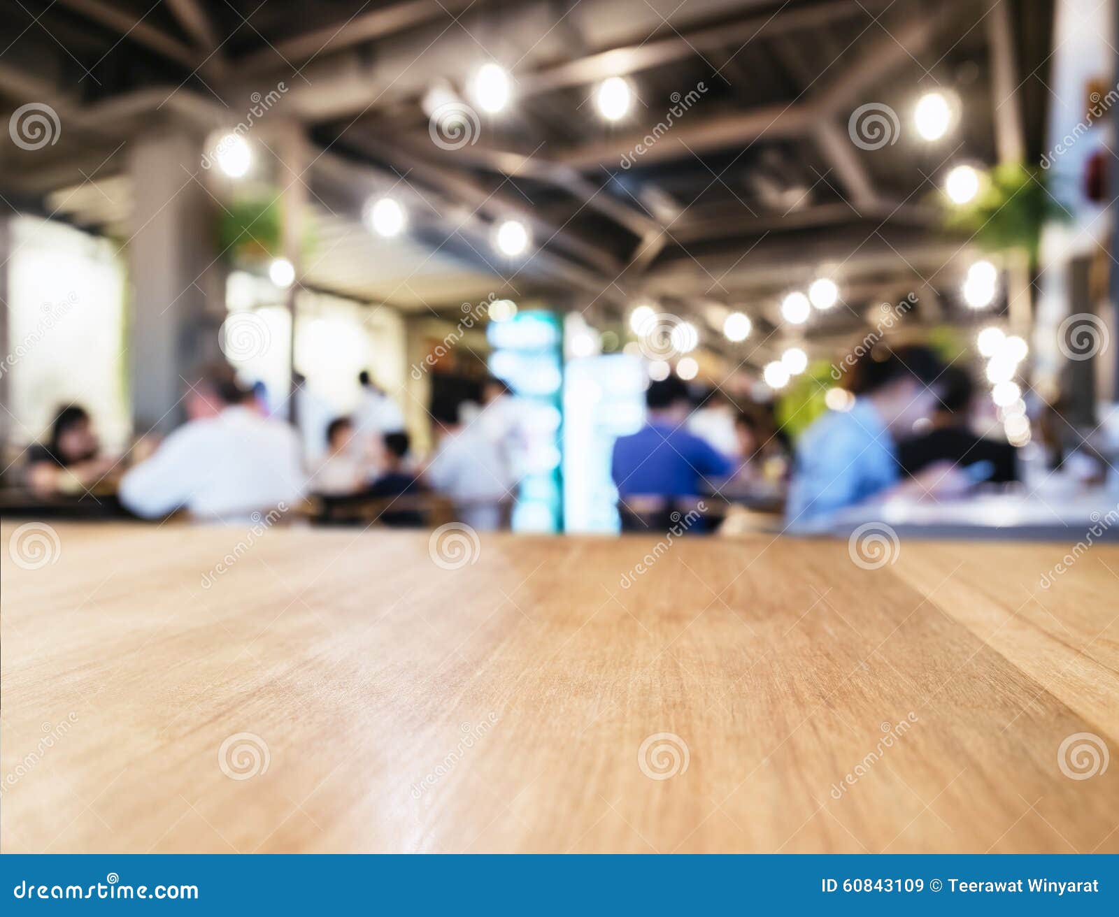 table top counter in coffee shop cafe blurred people background