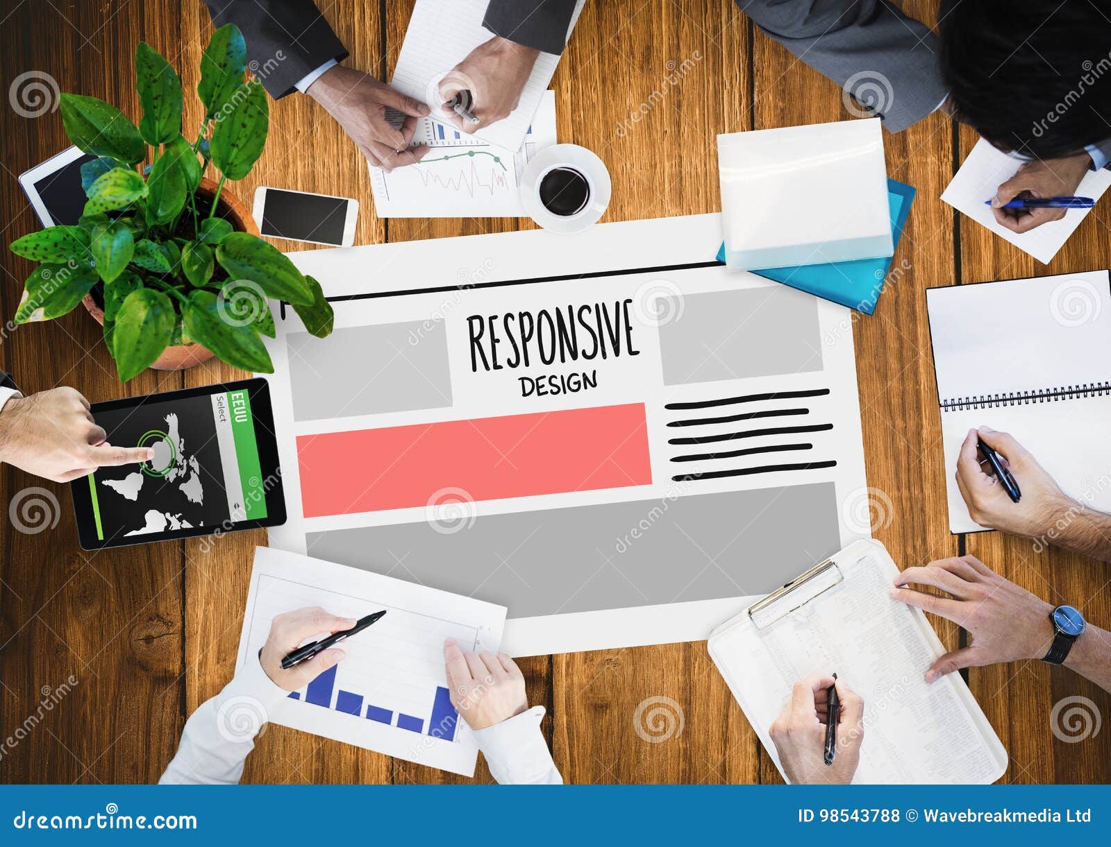 Table Top Meeting with  Graphics Stock Photo Image of