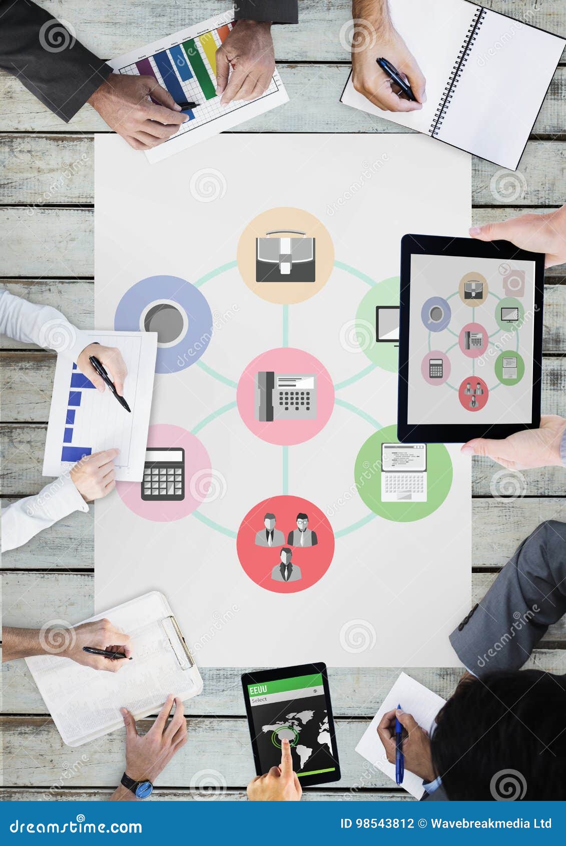 Table Top Meeting with  Graphics Stock Photo Image of icon