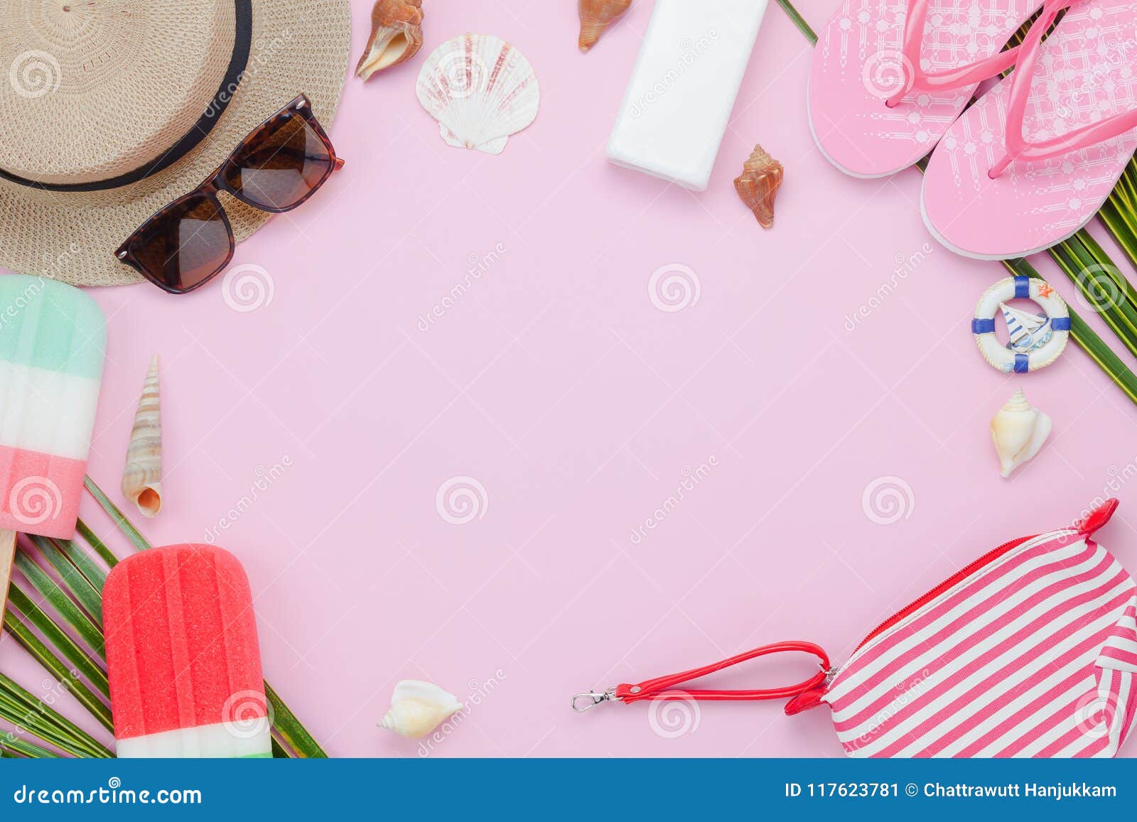 Table Top View Aerial Image of Fashion To Travel in Summer Holiday  Background. Stock Image - Image of beach, background: 117623781