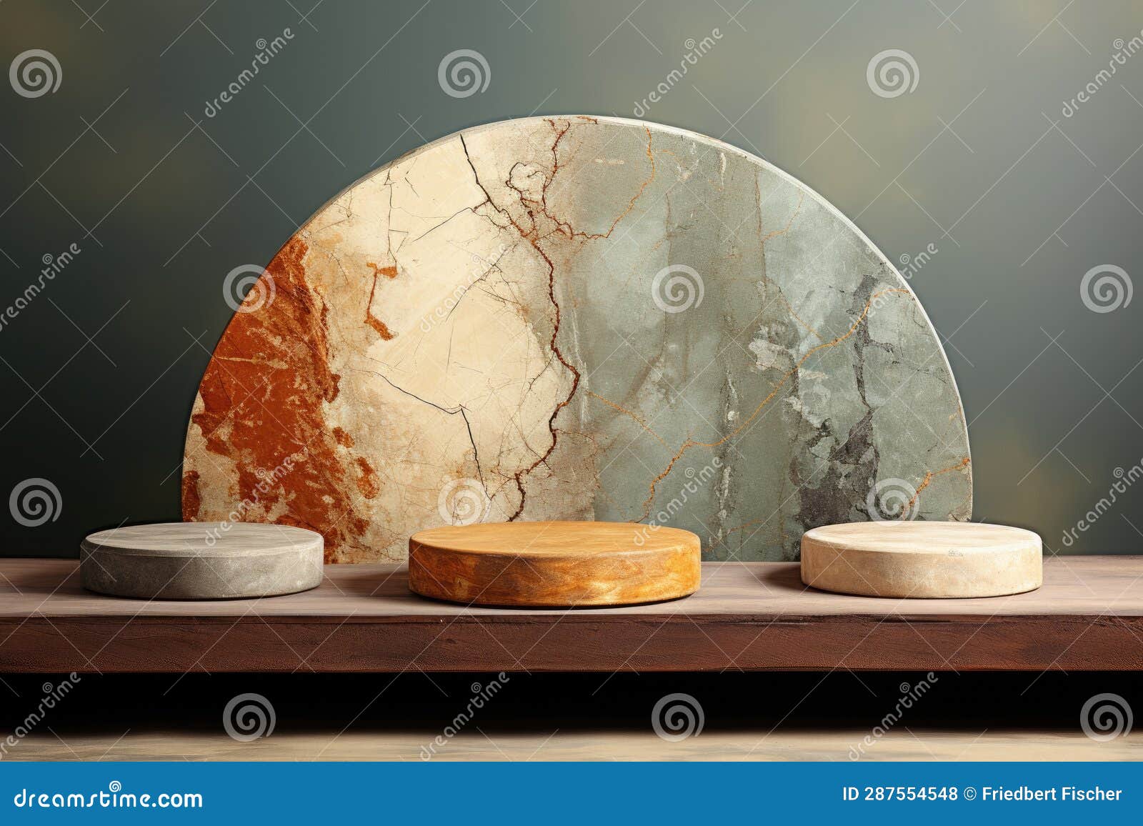 A Table Topped with Three Different Types of Marble. Stock Photo