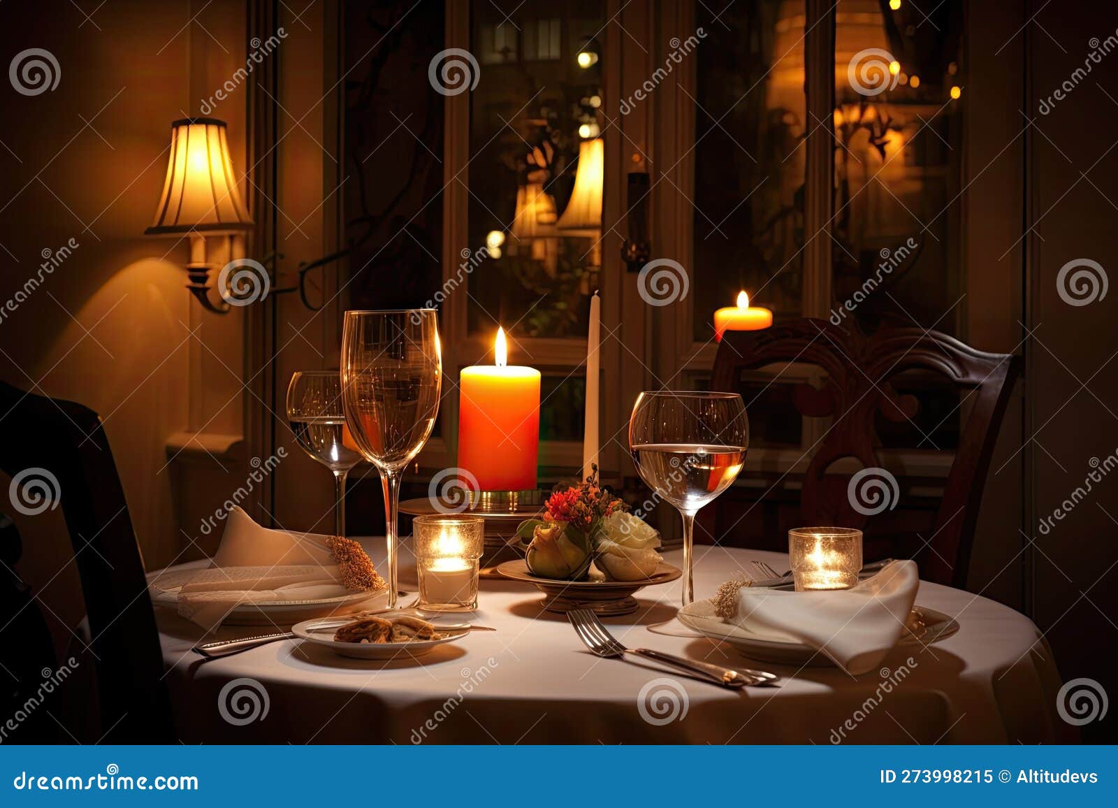 Table for Two, with Candlelit Setting and Fine Dining for a Romantic