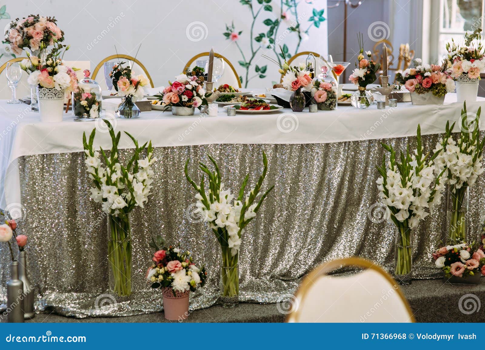 Table with the Wedding Decorations for the Just Married Stock Photo