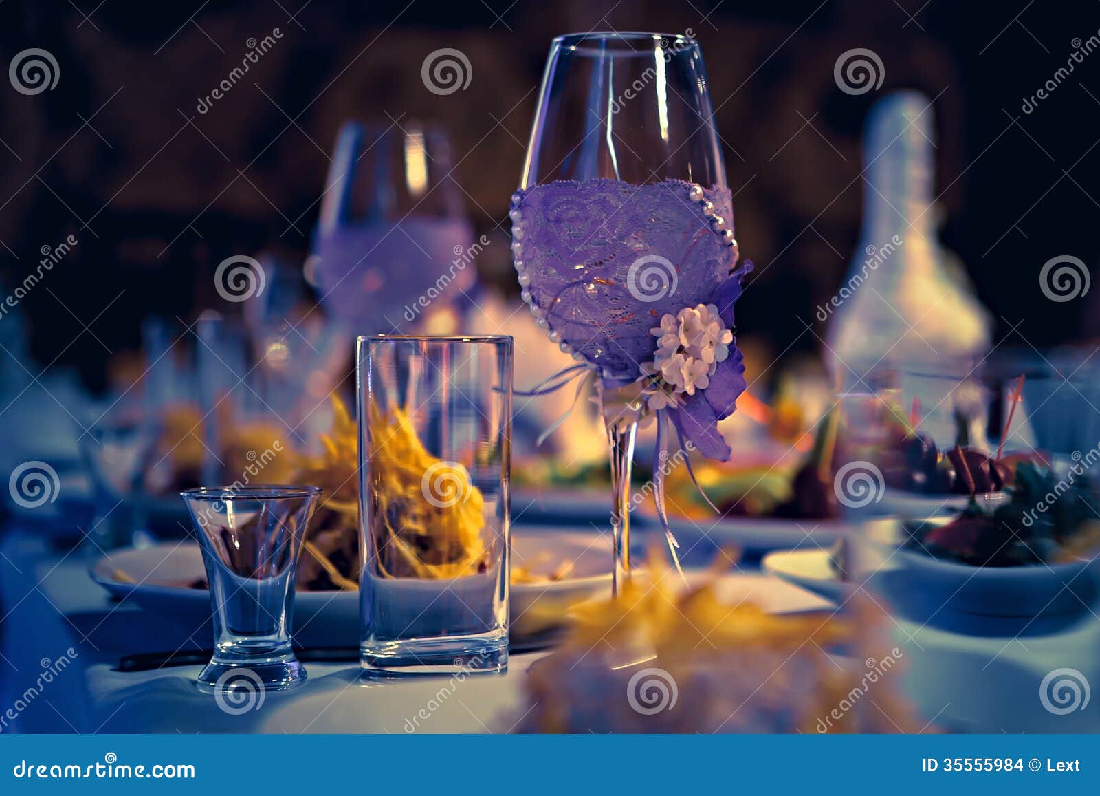 Table wine glasses stock photo. Image of setting, home 35555984
