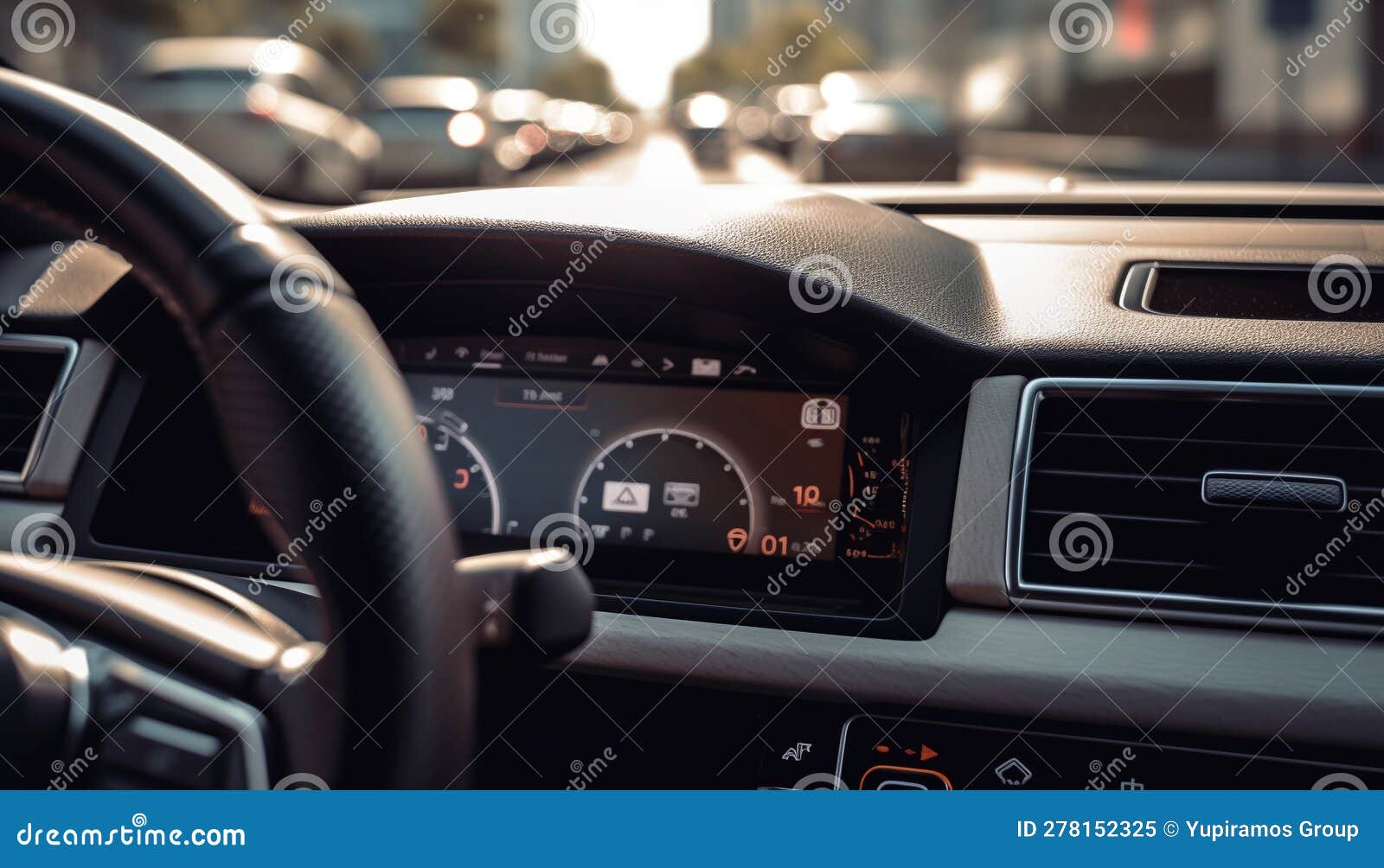 Tableau De Bord De Voiture De Luxe éclairé Par Un éclairage Bleu