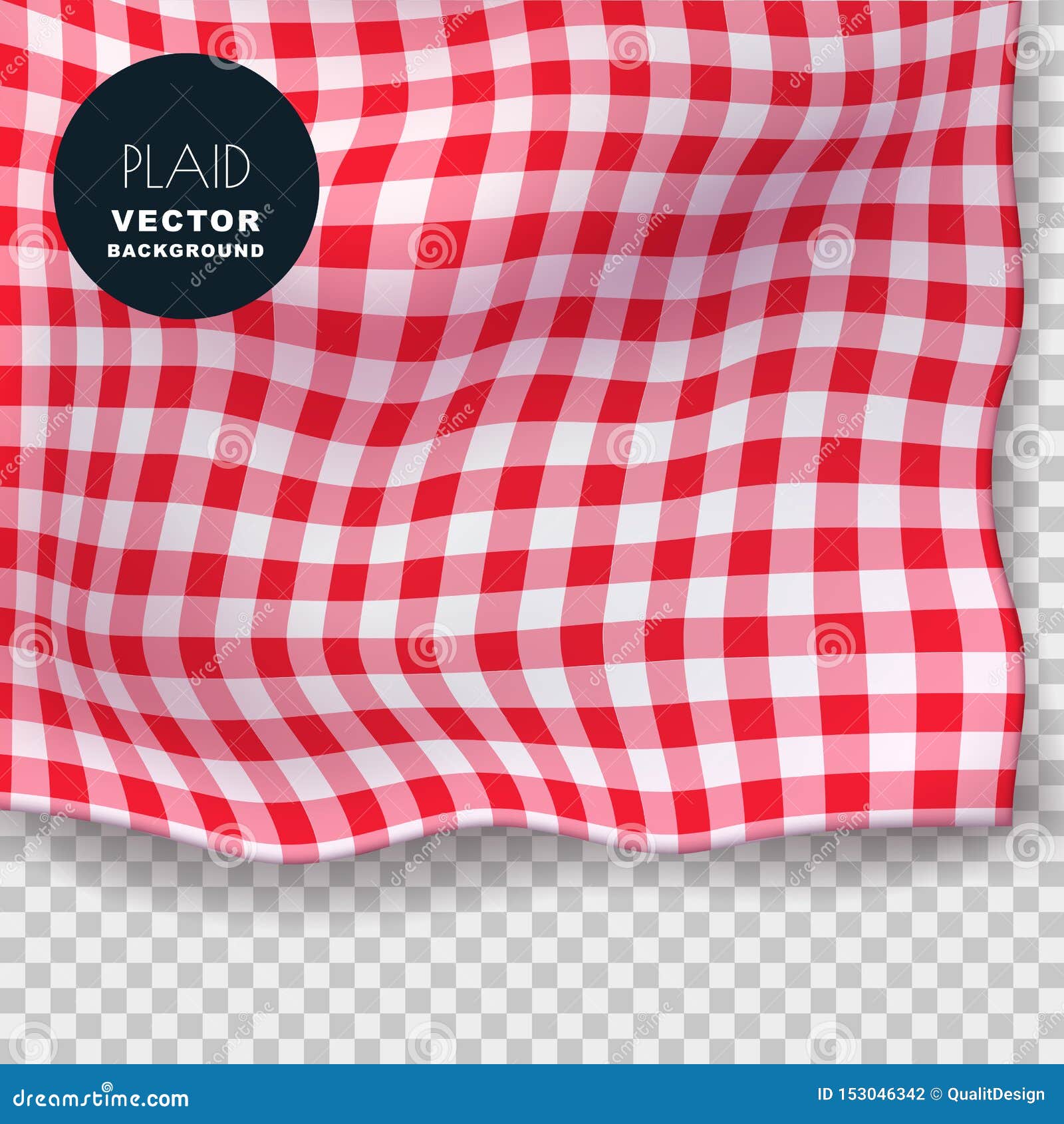 Tablecloth or Plaid Realistic Vector Illustration. Red Gingham Textile