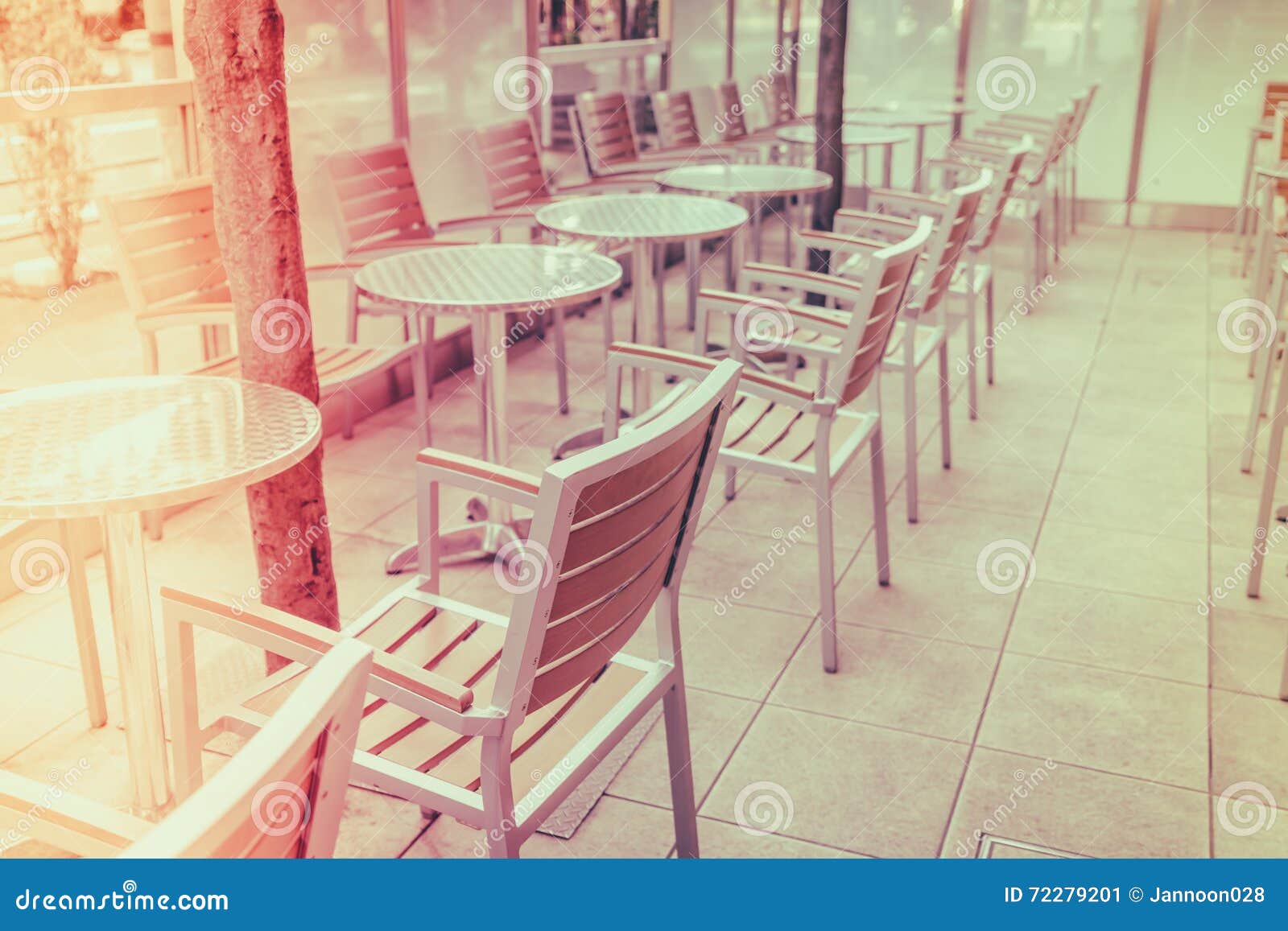 Tables and Chairs in Restaurant ( Filtered Image Processed Vintage