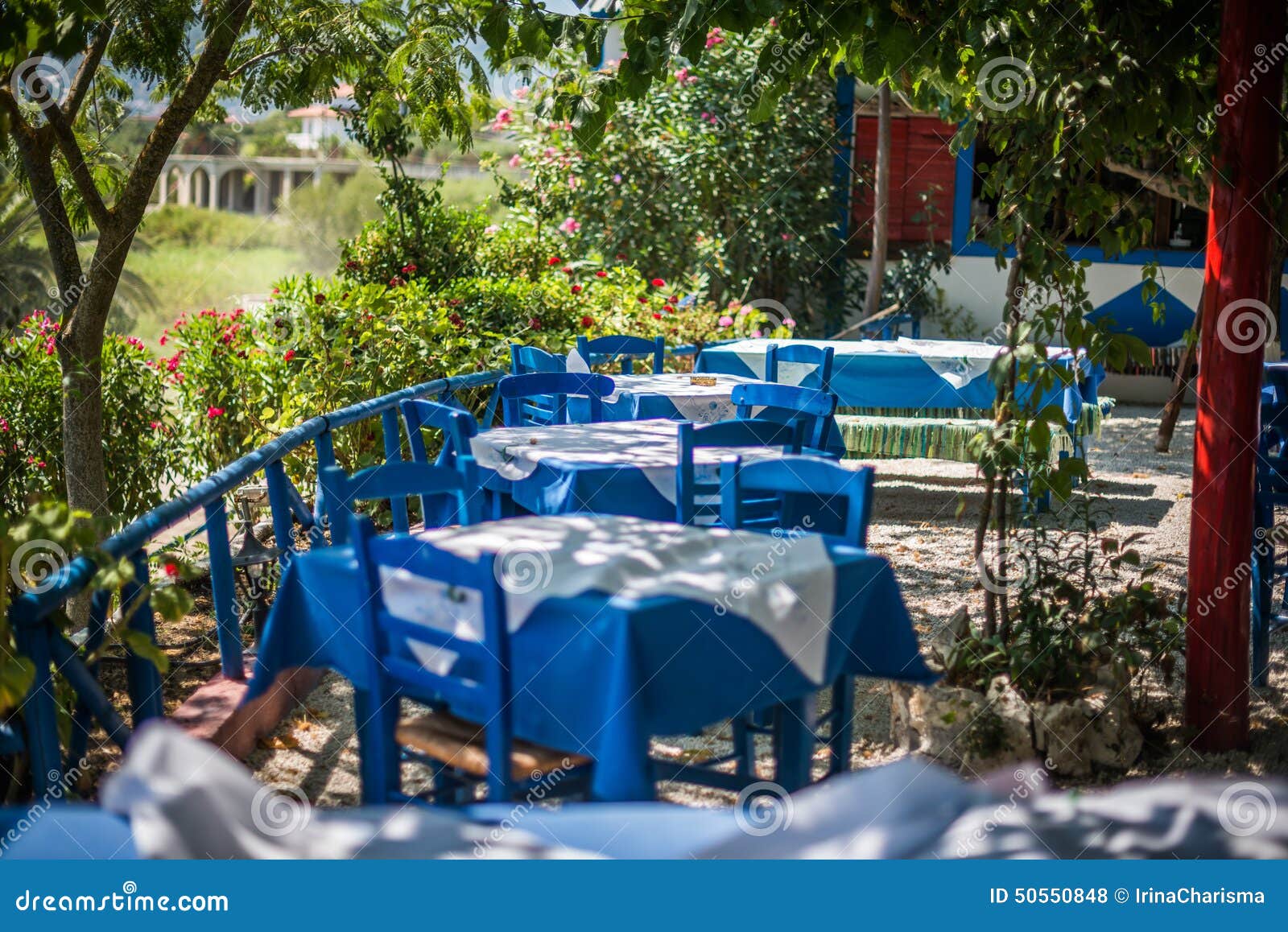 Tables in Greek Traditional Tavern on the Street Stock Photo - Image of