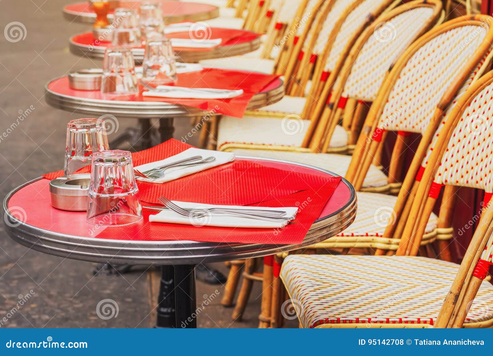 Tables Of Traditional Outdoor French Cafe In Paris Stock Photo