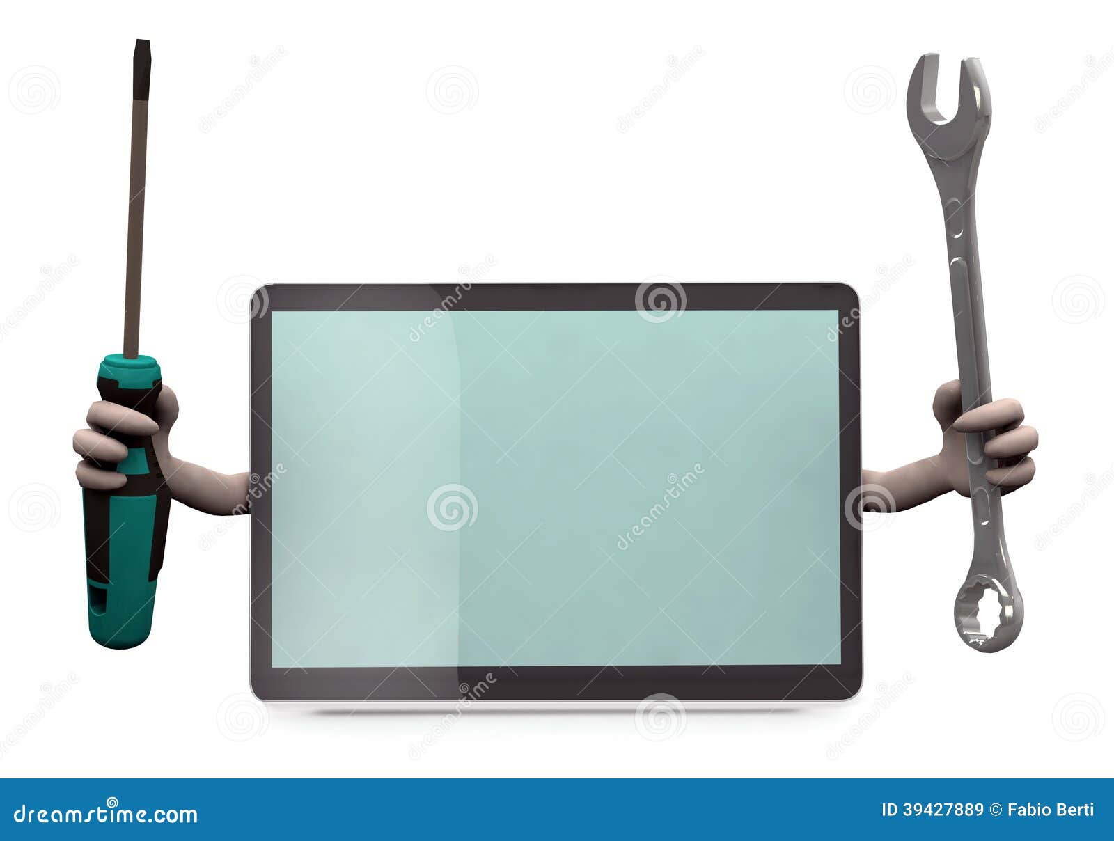 Tablet with Arms and Tools on Hand Stock Illustration Illustration of
