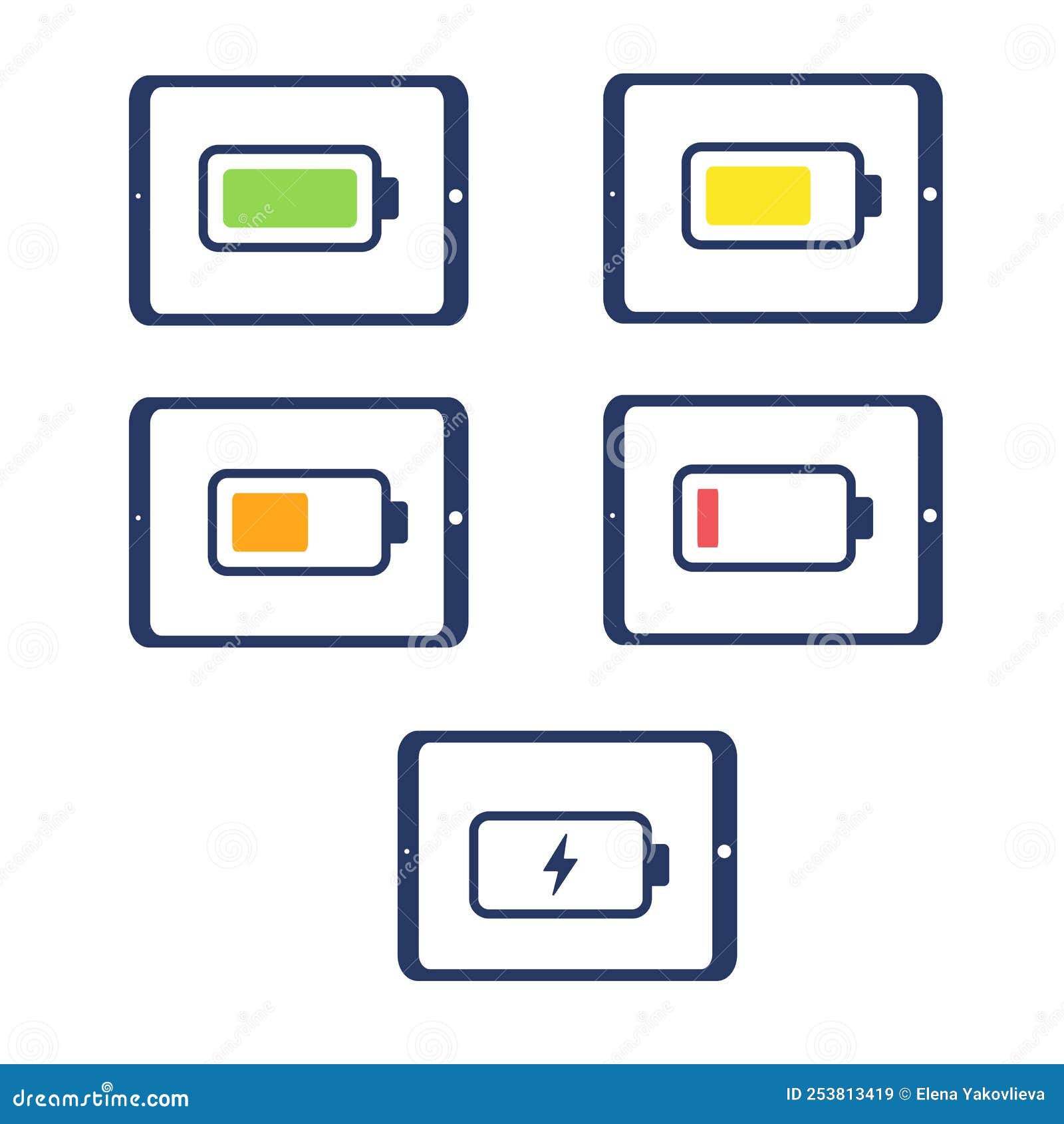 Tablet with a Battery Charge. Charge Level Indicator. Fully Charged