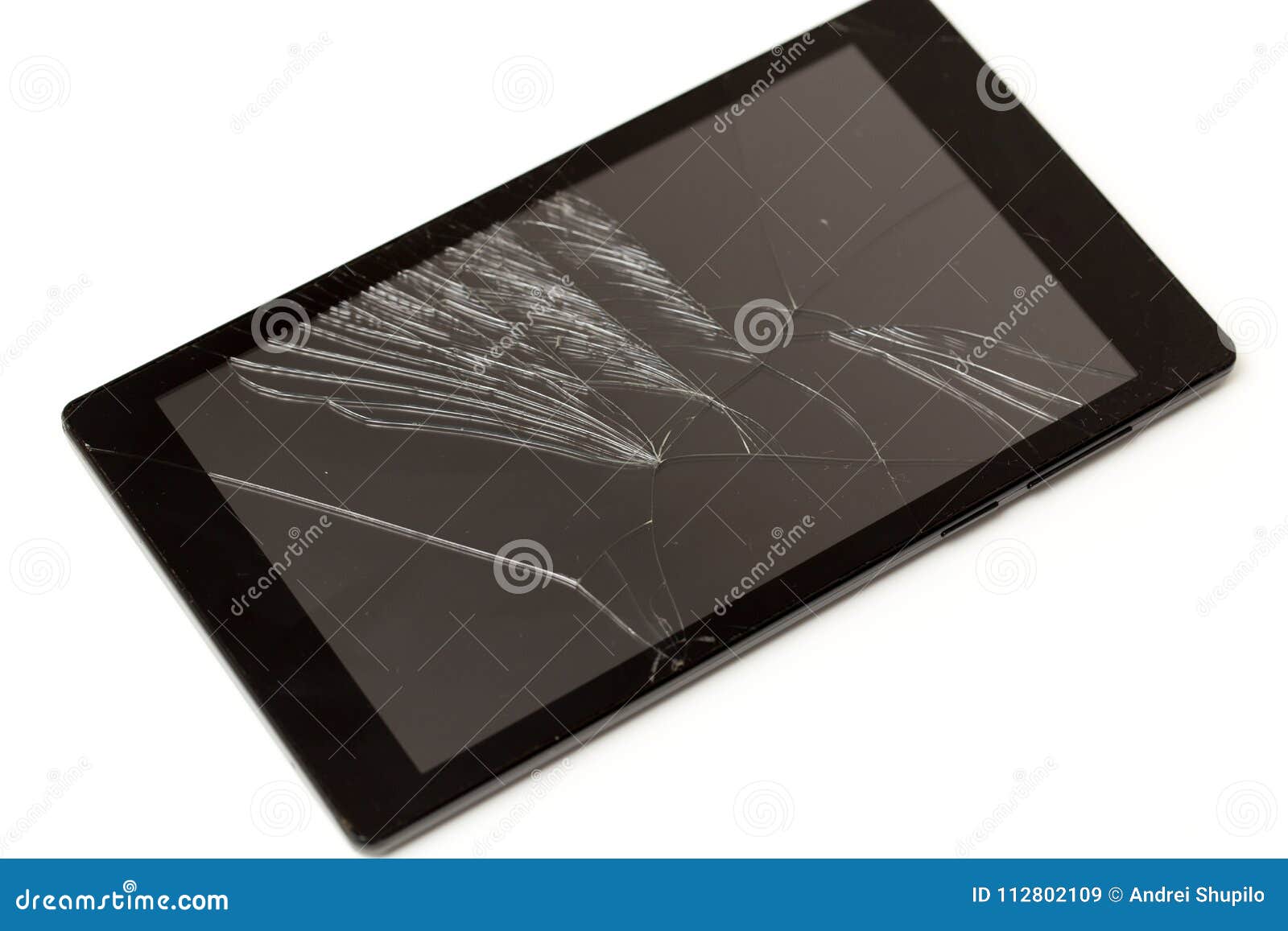Tablet with a Broken Screen on a White Background Stock Image Image