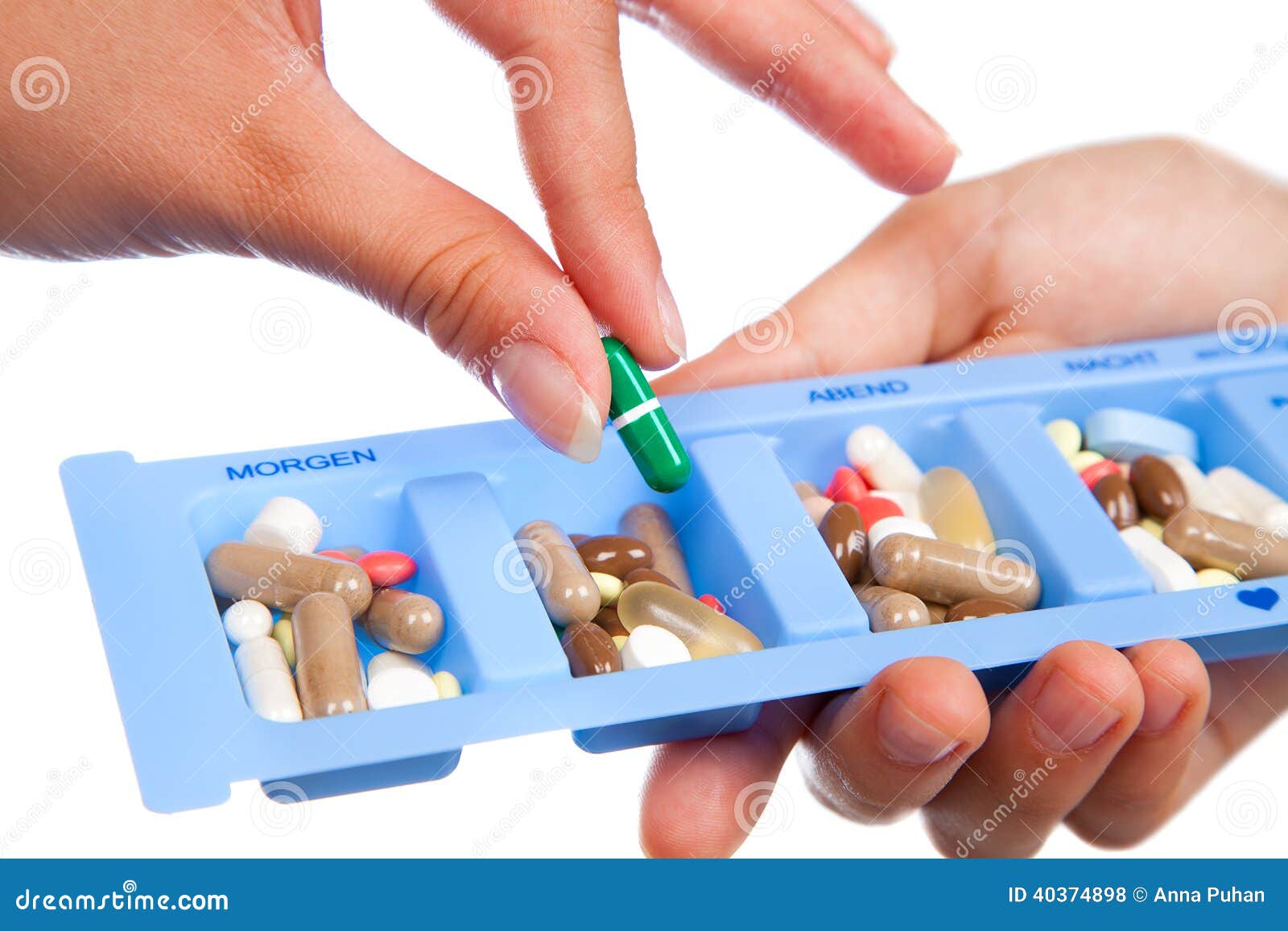 Tablet and Capsule in daily Pill Box Stock Photo Image of background