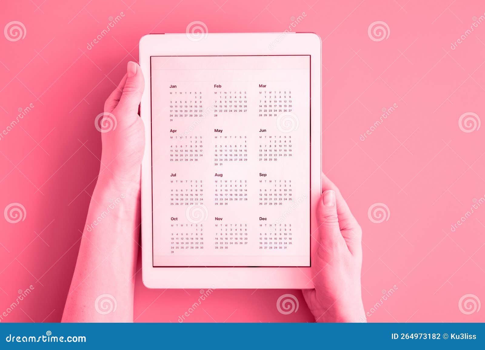 Tablet Computer with App Calendar for Unspecified Unknown Date Year