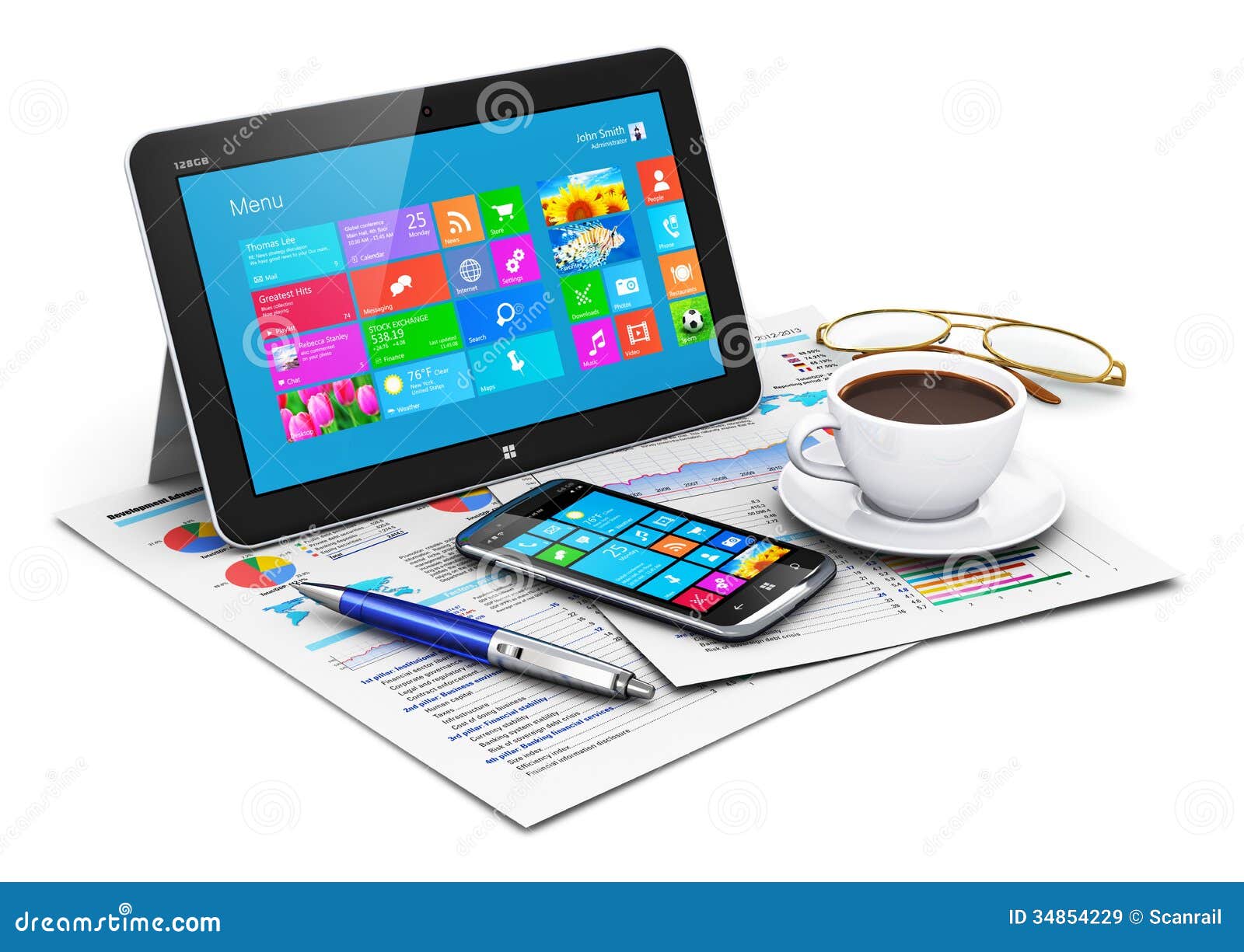 Tablet Computer And Business Objects Stock Illustration ...