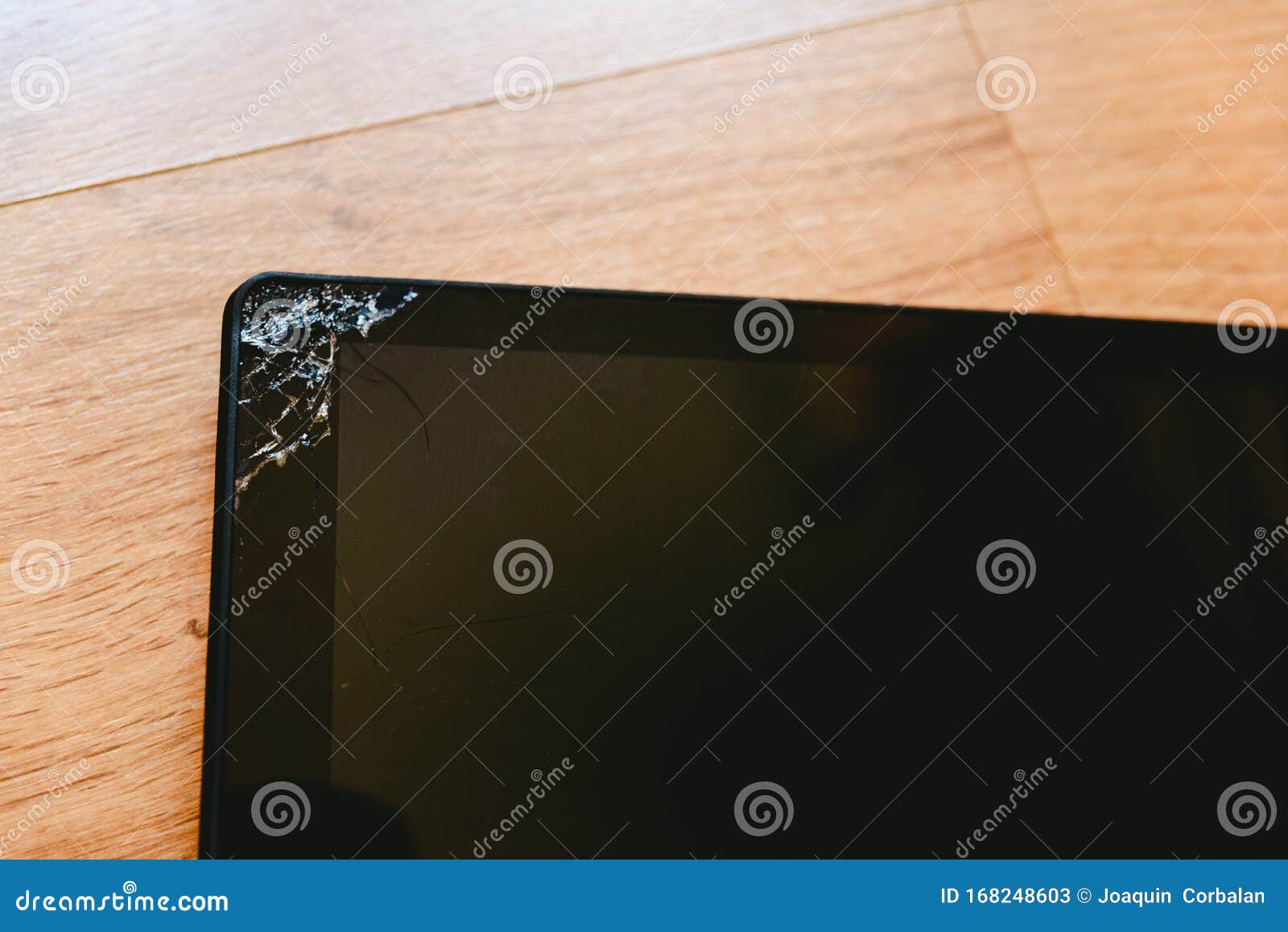 Tablet Computer Screen with Broken Glass after a Fall Stock Image