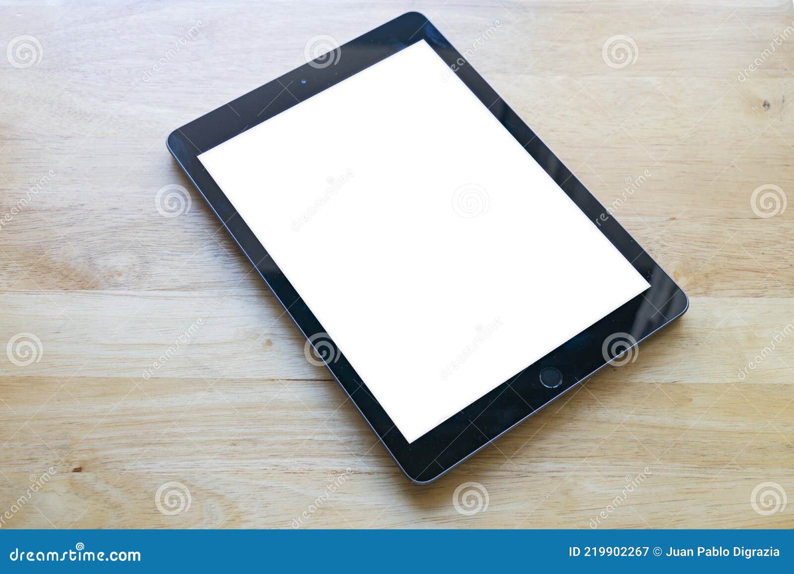 Tablet Computer White on Wood Table Stock Image Image of mobile