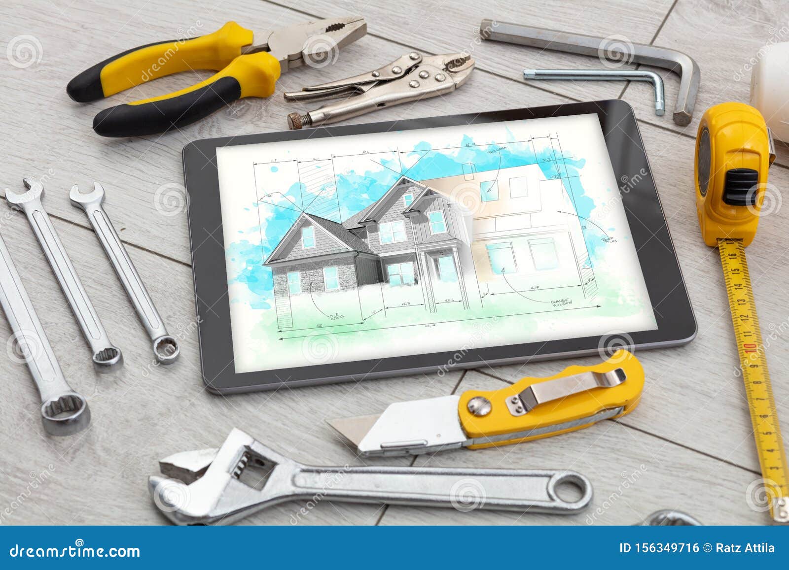 Tablet and Tools with House Plan Concept Stock Photo Image of