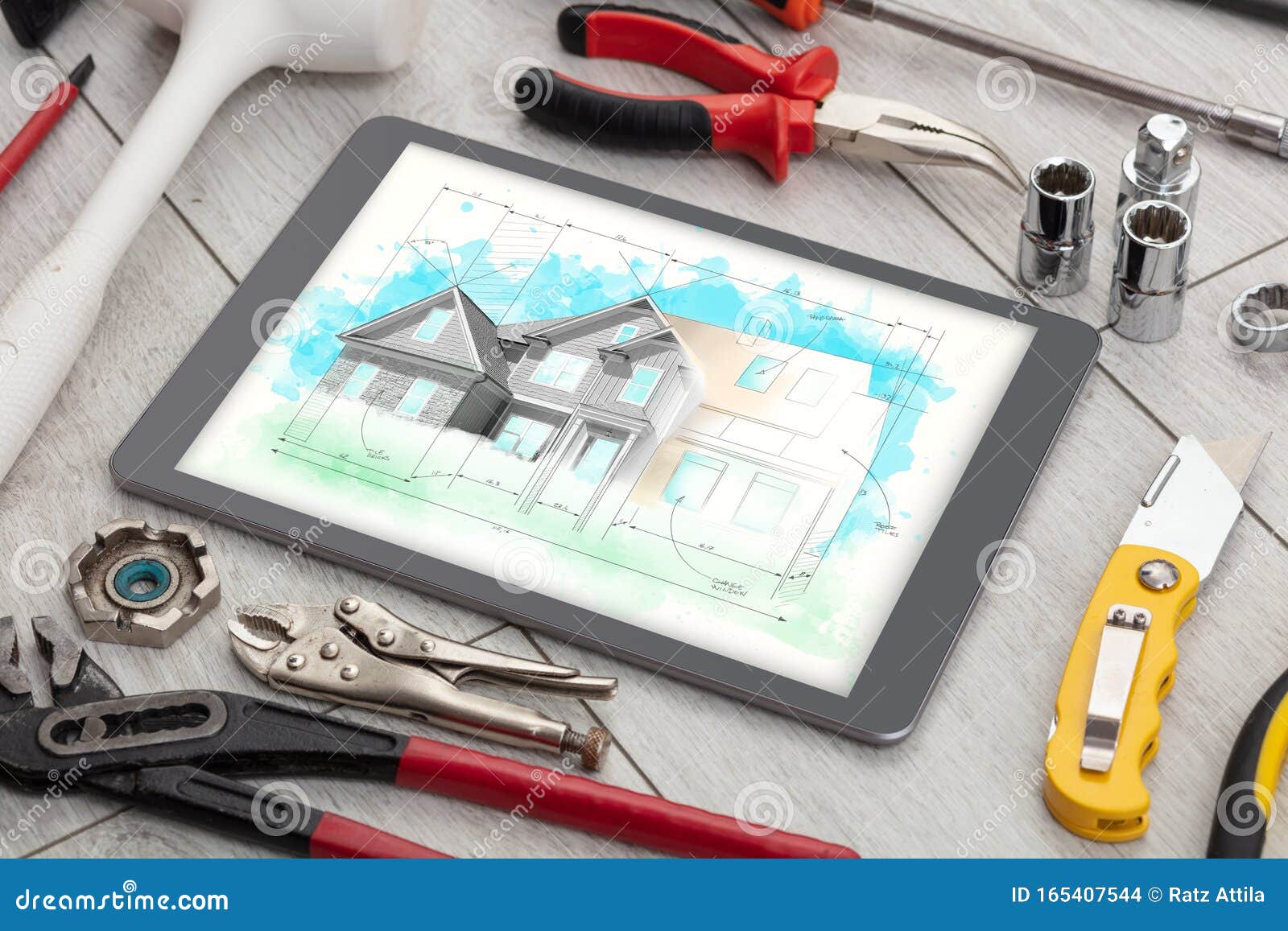 Tablet and Tools with House Plan Concept Stock Photo Image of drill