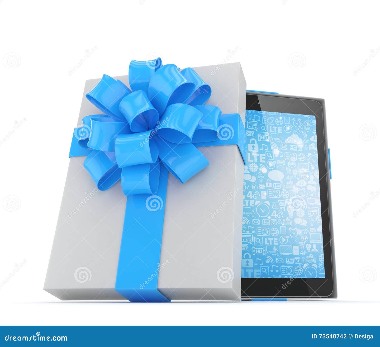 Tablet in Gift Box. 3D Rendering. Stock Illustration Illustration of