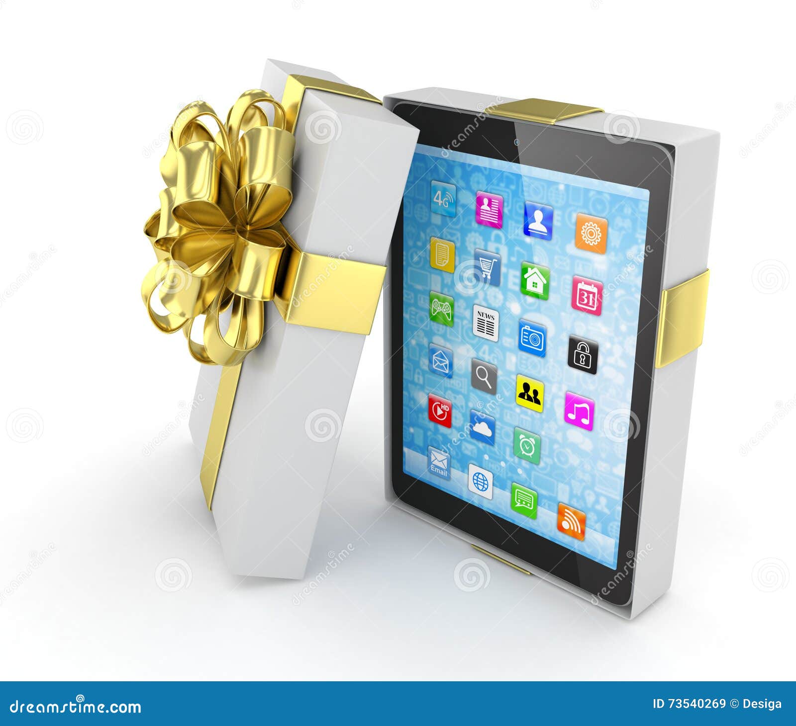 Tablet in Gift Box. 3D Rendering. Stock Illustration Illustration of