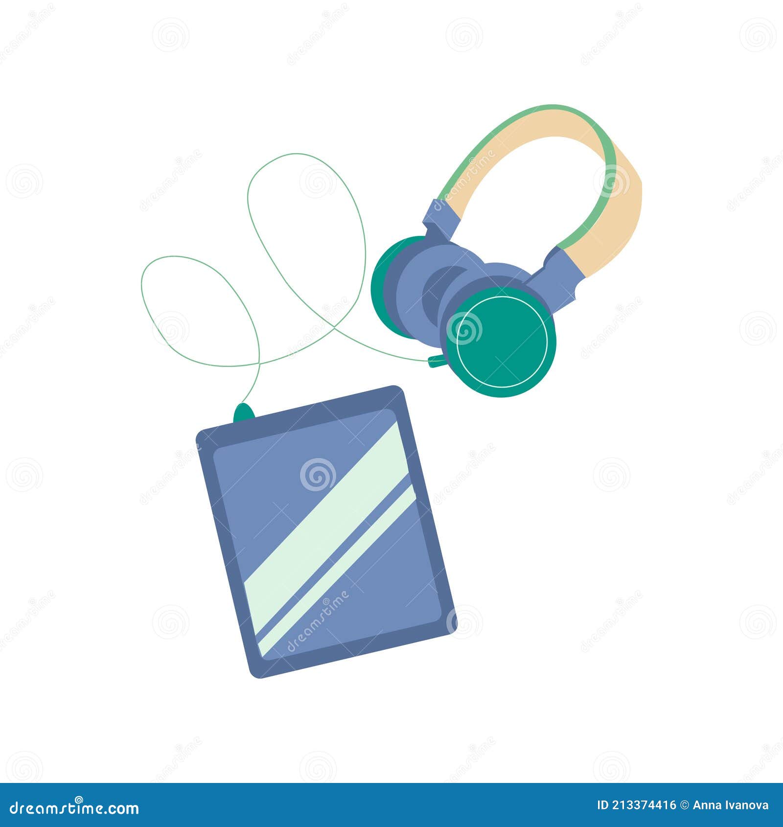 Tablet and Headphones Flat Isolated Icon on White Background Stock