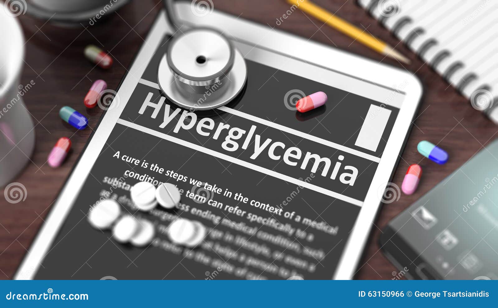 tablet with hyperglycemia on screen