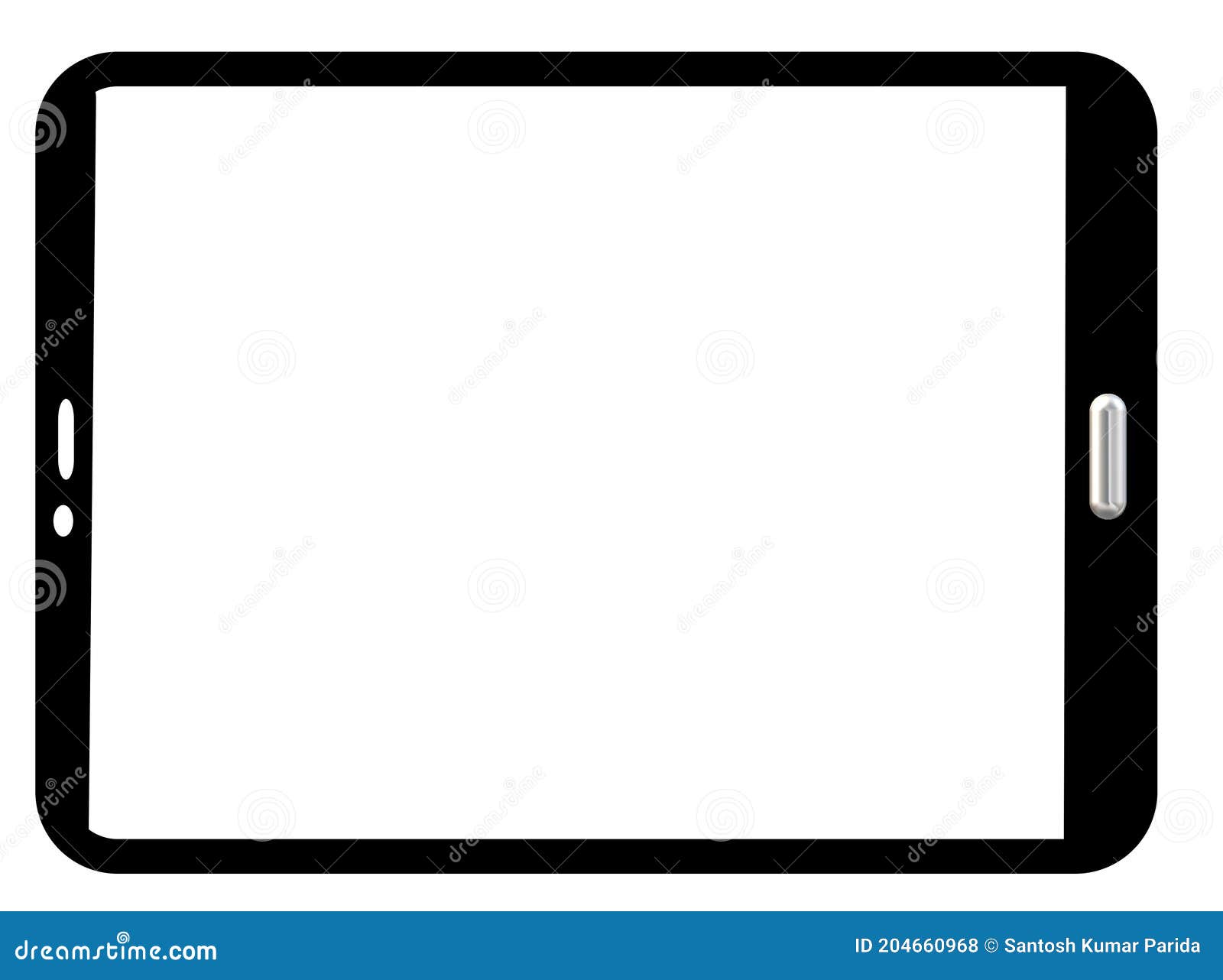 Tablet Icon with White Background. Black Colour Border with Silver Colour Button Stock