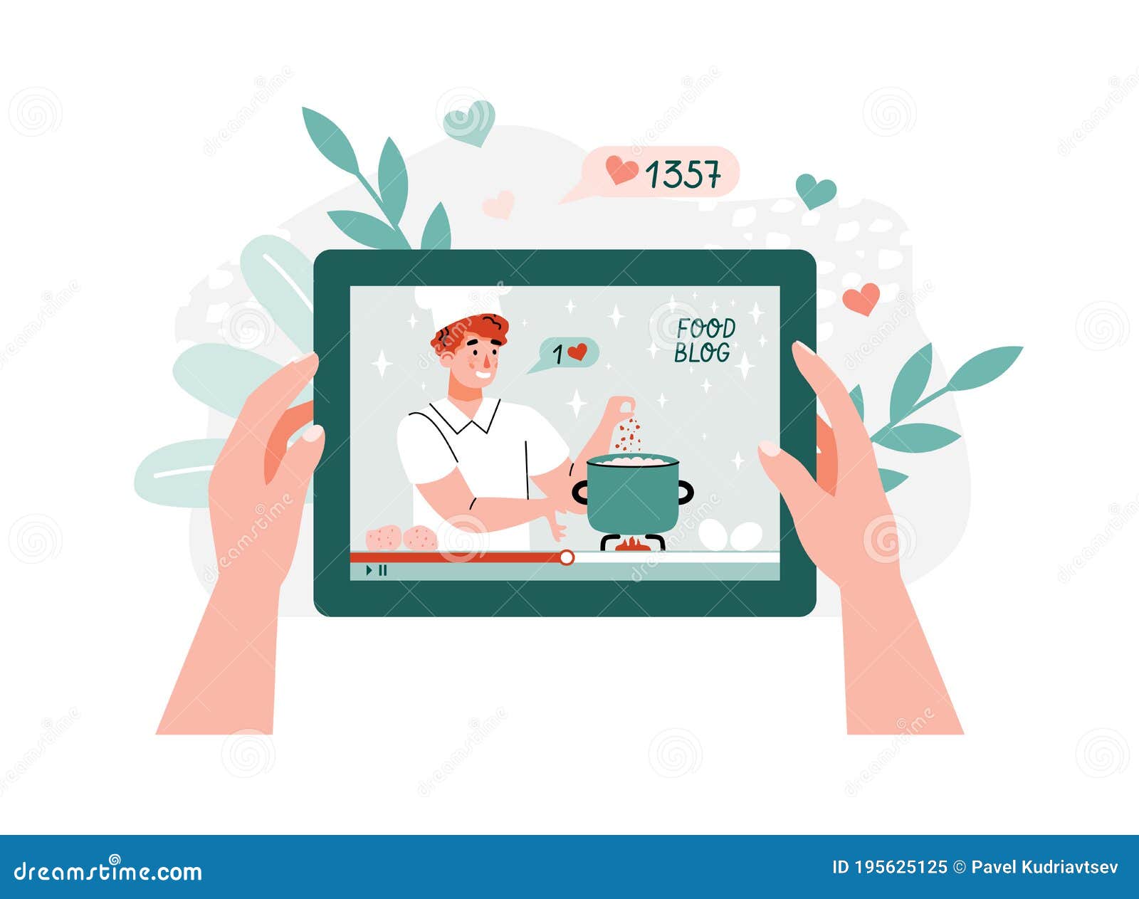 Tablet with Online Cooking Video Tutorial Cartoon Vector Illustration  Isolated. Stock Vector - Illustration of monitor, network: 195625125