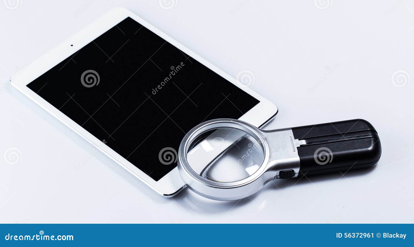 Tablet pc and magnifier stock image. Image of news, icon 56372961