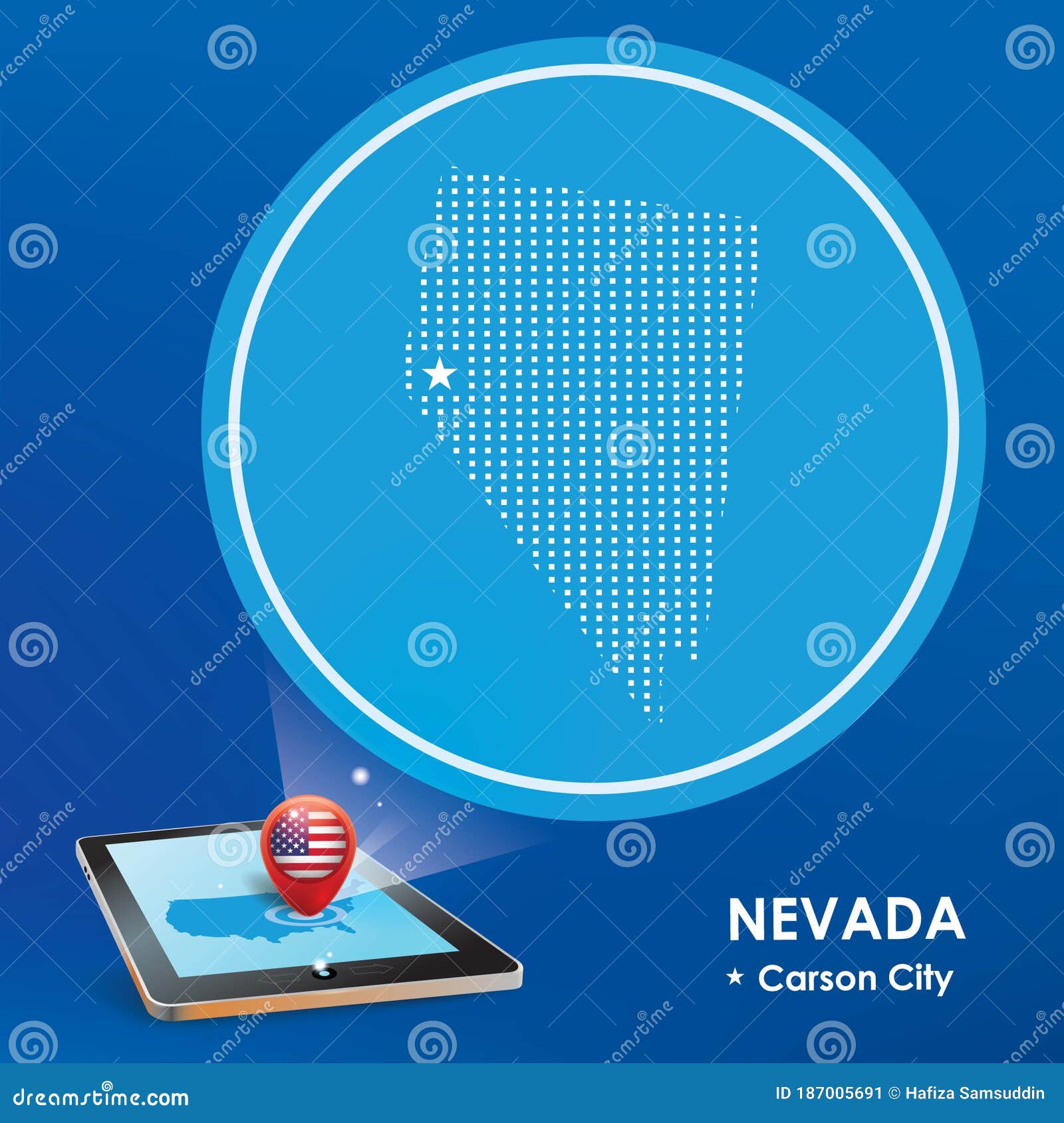 Tablet Pc with Nevada Map Projection. Vector Illustration Decorative