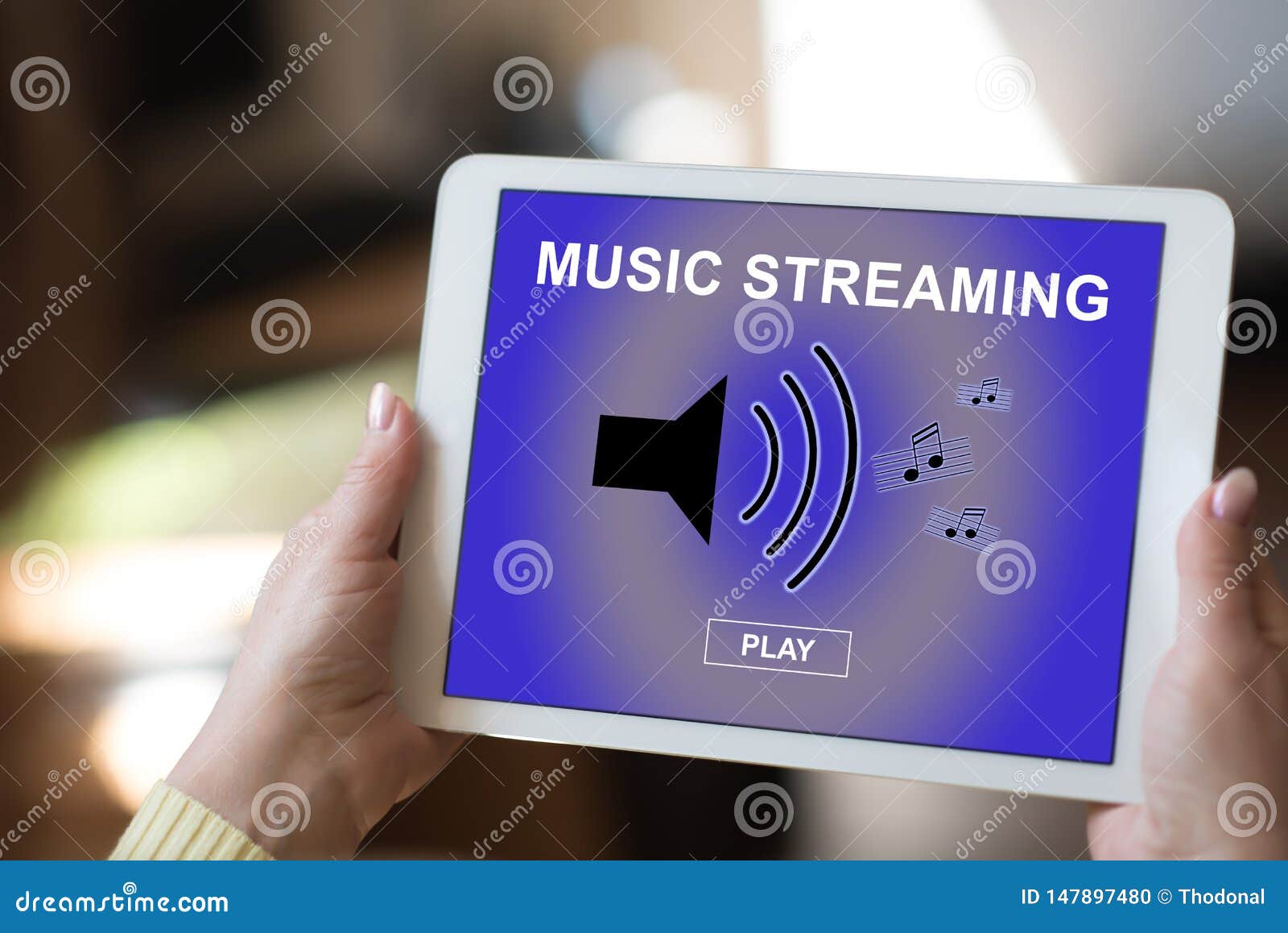 Music Streaming Concept on a Tablet Stock Photo Image of