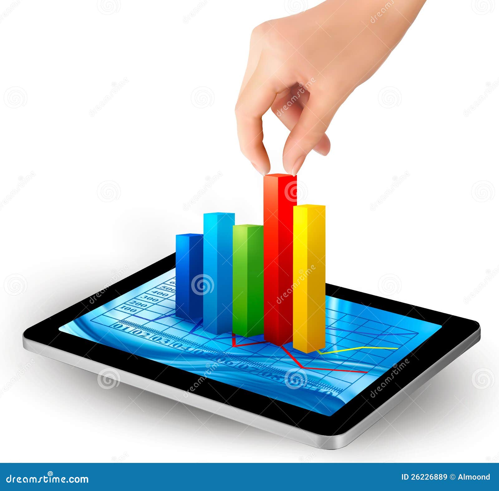 Tablet Screen with Graph and a Hand Stock Vector Illustration of