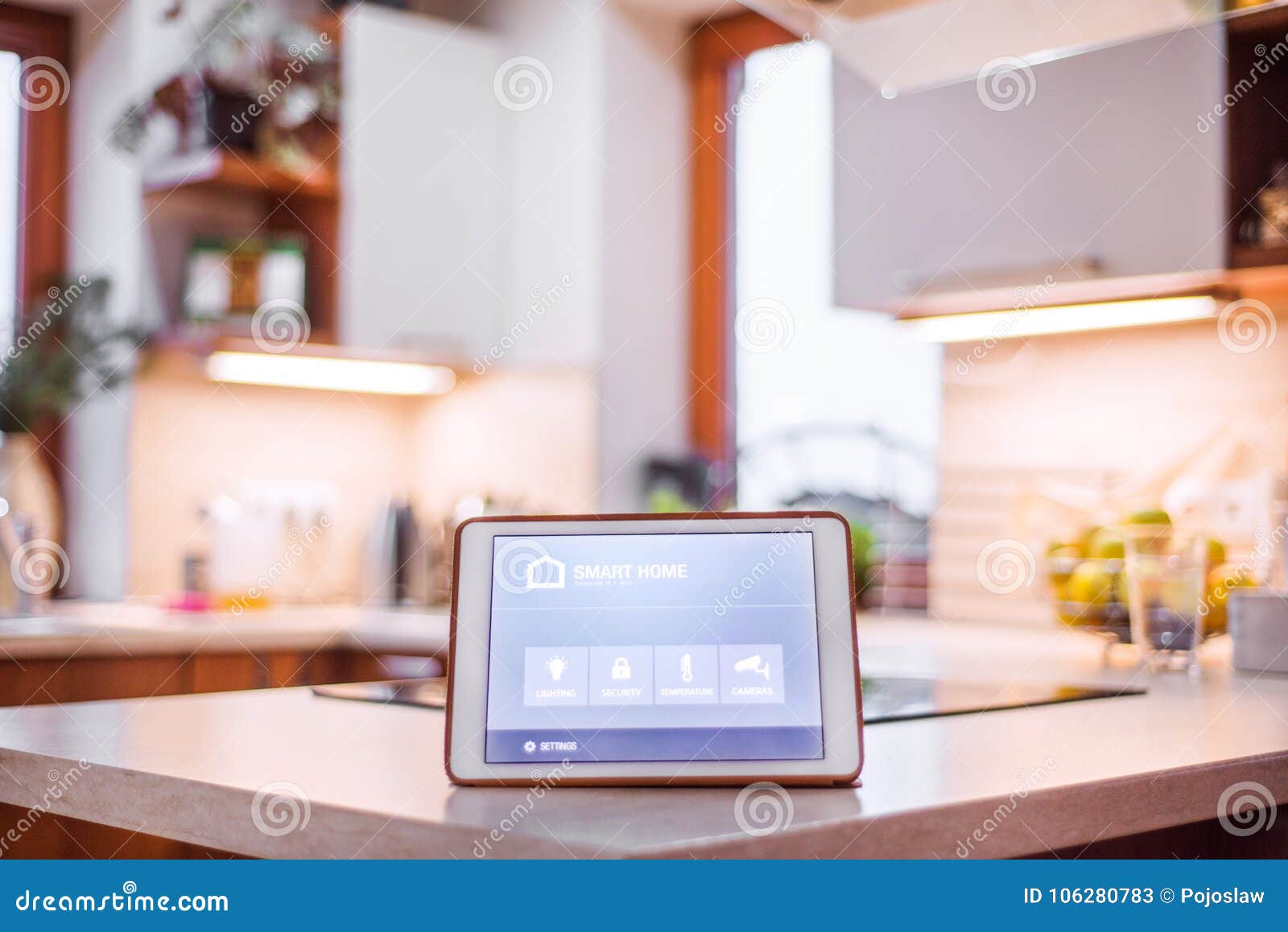 A Tablet with Smart Home Screen. Stock Image - Image of house