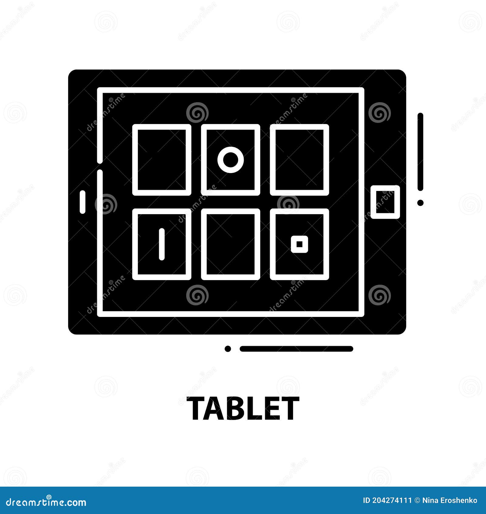 Tablet Symbol Icon, Black Vector Sign with Editable Strokes, Concept