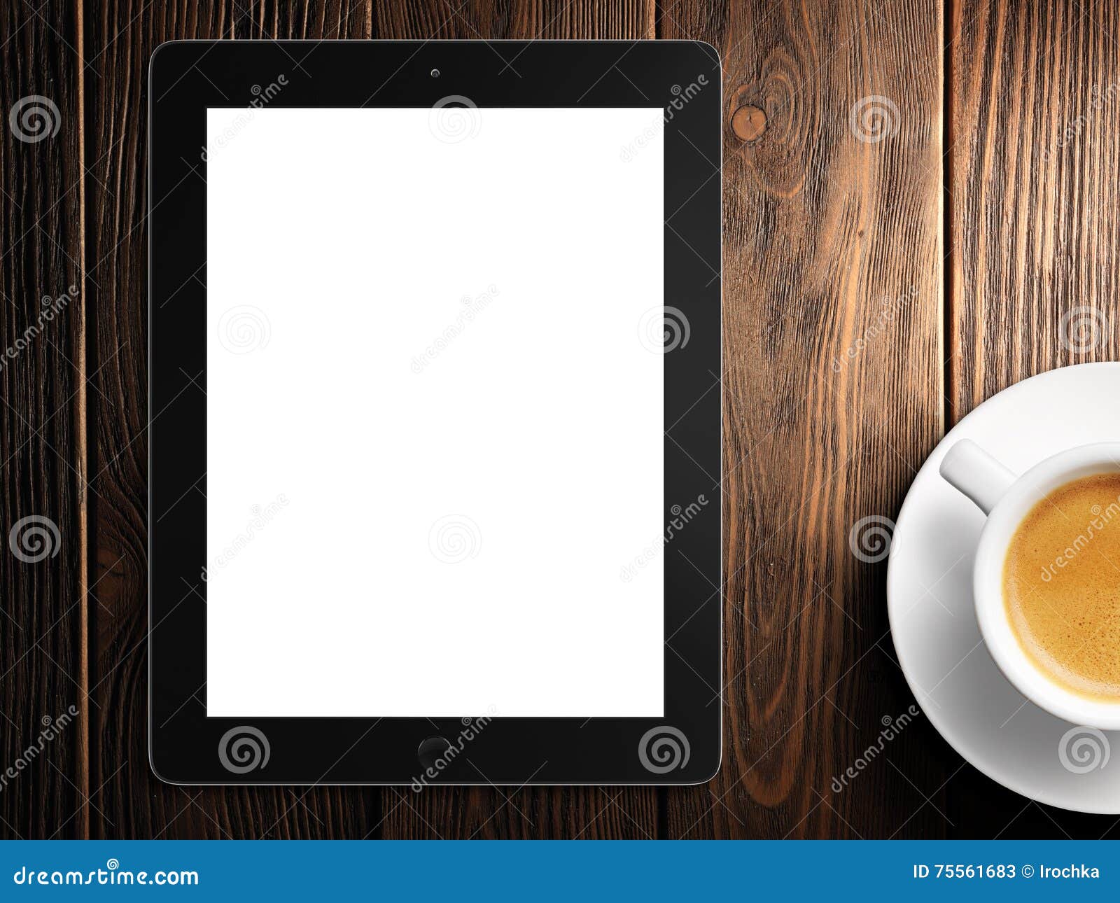 tablet white screen similar to ipad display and coffee